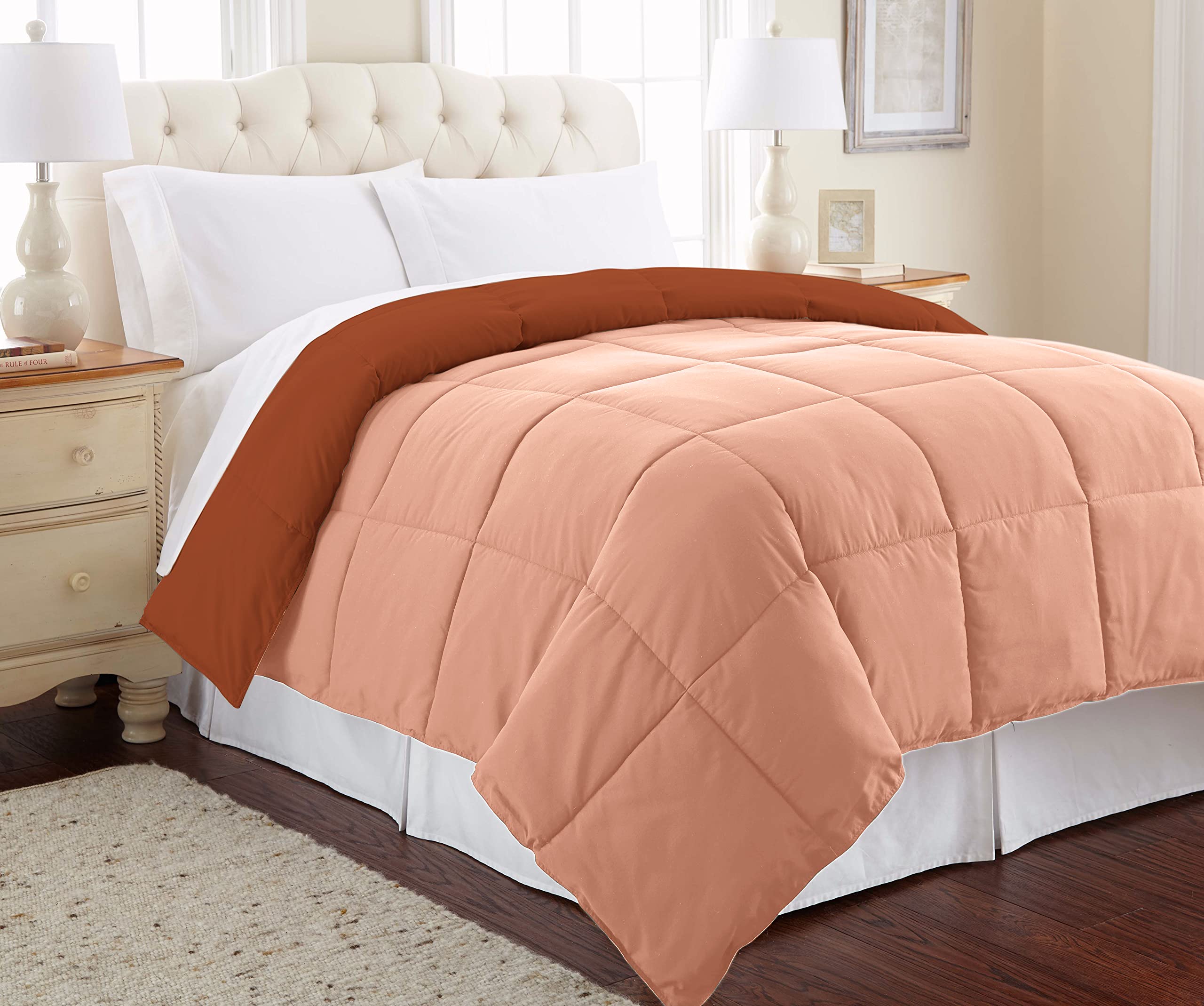 Modern Threads Down Alternative Microfiber Quilted Reversible Comforter & Duvet Insert - Soft, Hypoallergenic, All-Season Bedding - Full/Queen Size in Rust/Clay - Perfect for Cozy Nights, Guest Rooms & Dorm Essentials