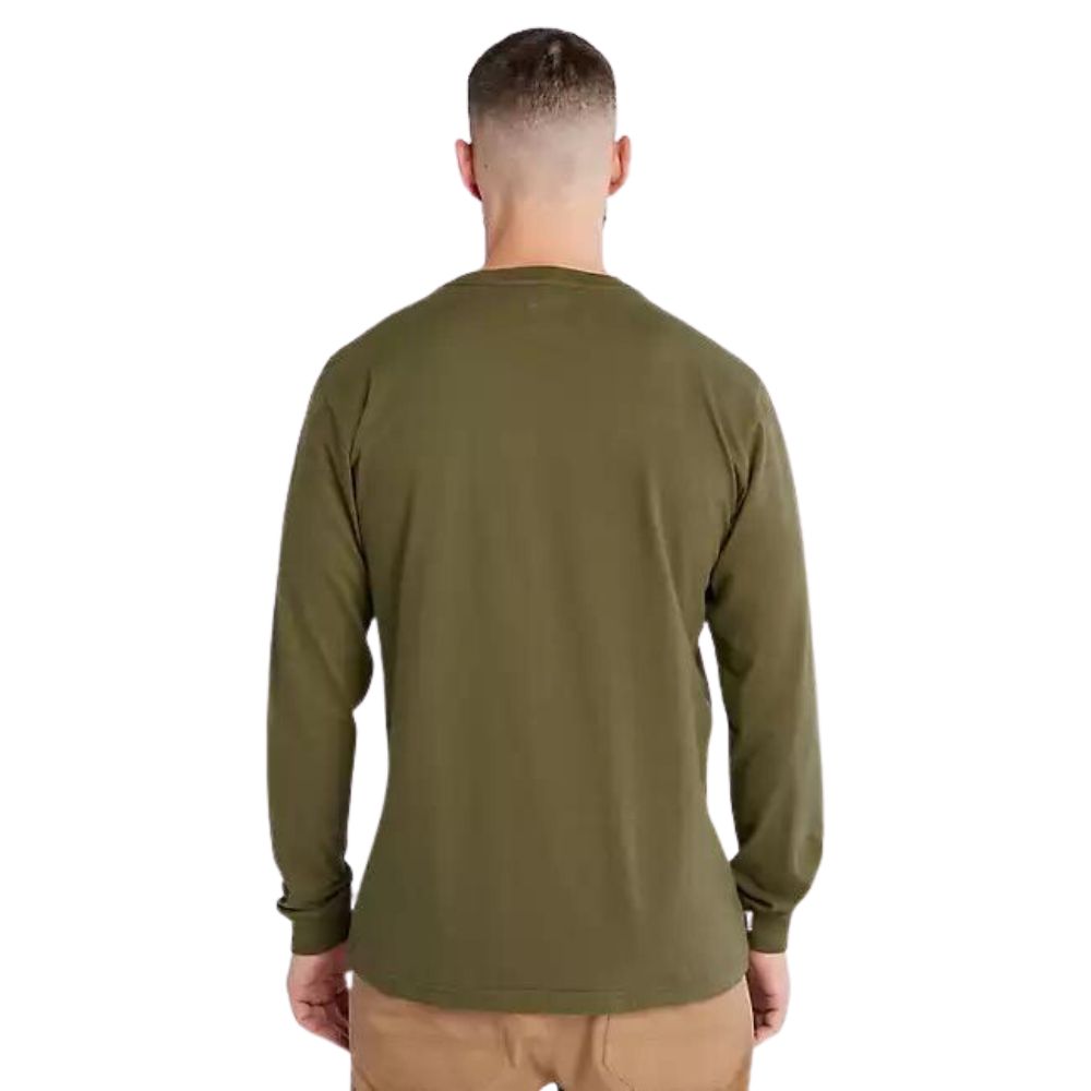 Timberland PRO Men's Core Logo Long Sleeve T-Shirt - Olive Green Workwear Shirt for Construction & Outdoor Activities | Comfortable Cotton Tee for Job Sites & Casual Wear