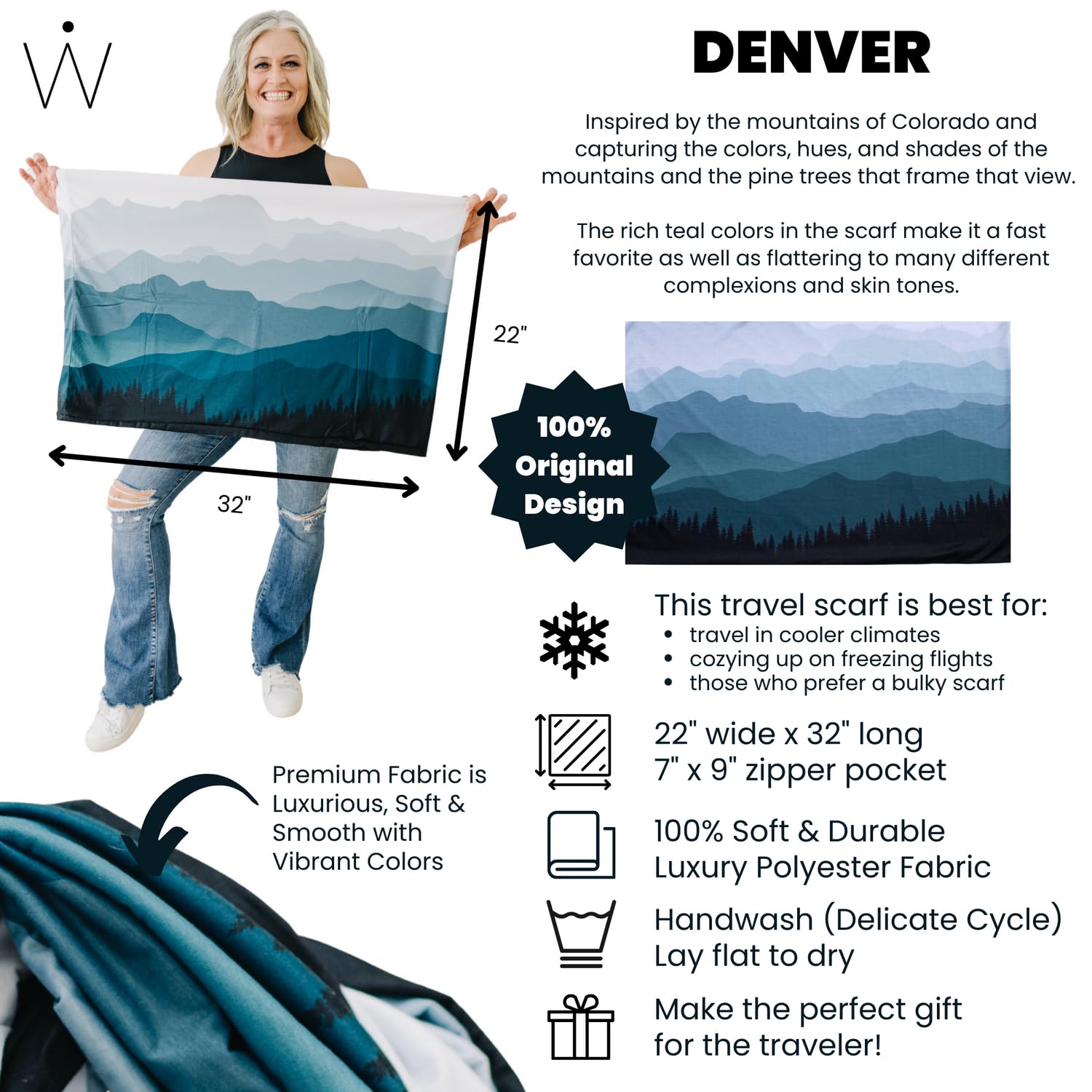 WAYPOINT GOODS Infinity Travel Scarf with Hidden Zipper Pocket for Women - Lightweight Cotton Bamboo Blend - Perfect for Airplane Travel, Commuting & Outdoor Adventures