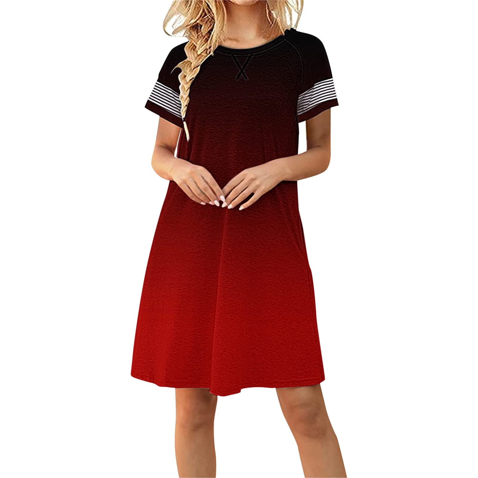 Women's Summer Sun Dresses - Casual Striped Short Sleeve Loose Swing Dress with Pockets | Beach Outfit, Vacation Wear & Everyday Comfort