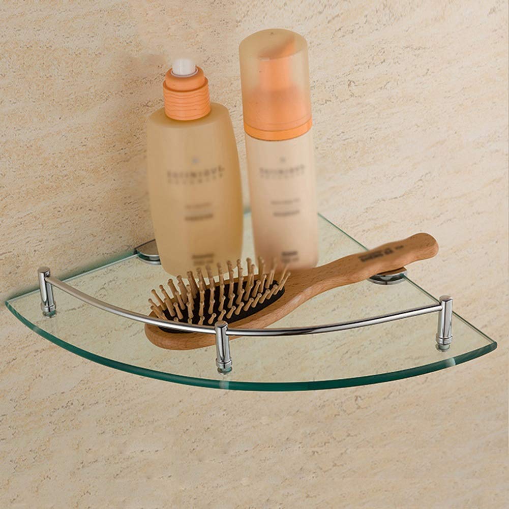 Multifunctional Wall Mounted Shelf - Bathroom Organizer with Tempered Glass Triangle Corner, 1 Tier, No Rod - Perfect for Shower, Kitchen & Bedroom Storage