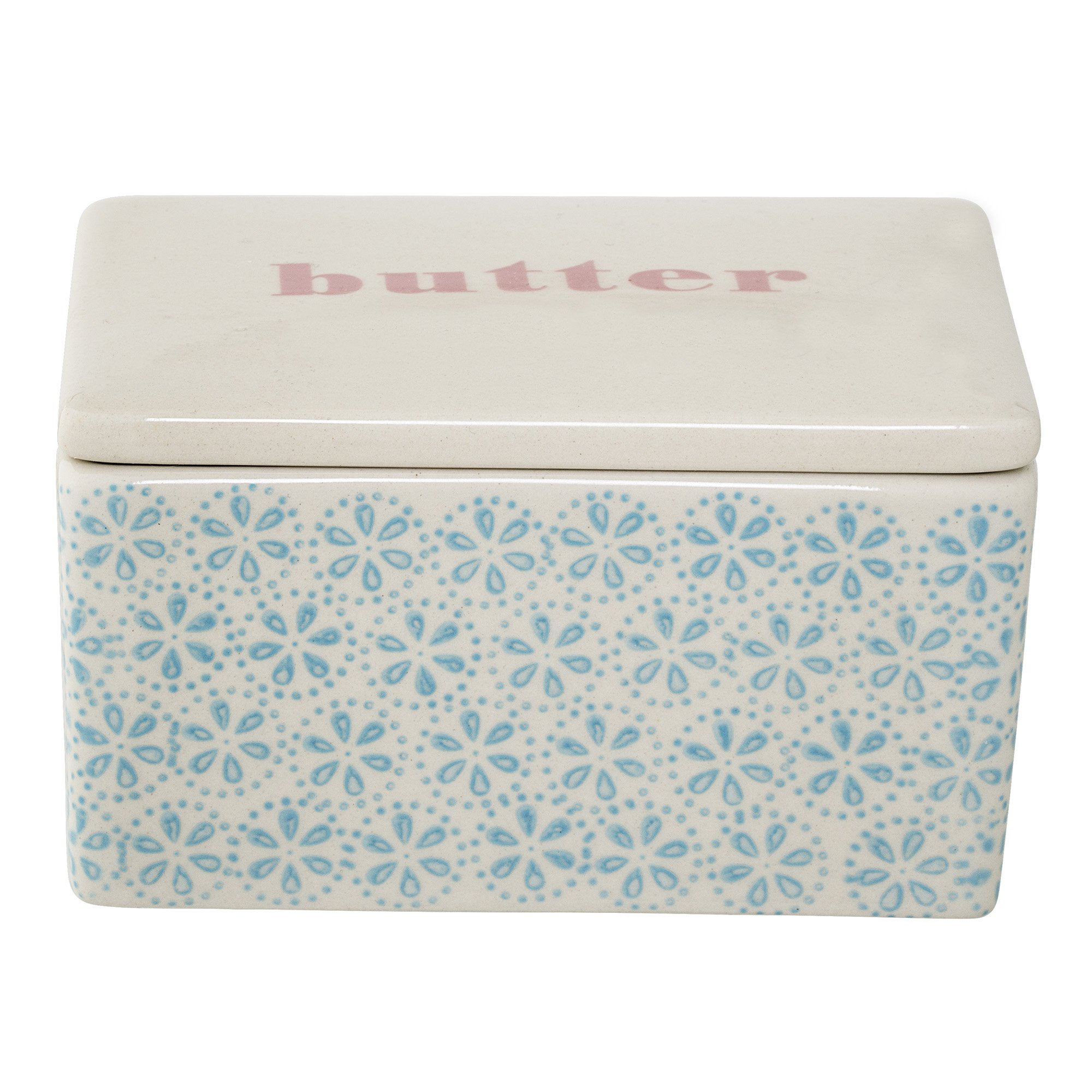 Bloomingville Patrizia Ceramic Butter Dish with Lid - Airtight Food Storage Container for Kitchen & Dining, Perfect for Butter, Cheese & Spreads - Elegant Blue Home Decor for Countertop & Table Setting