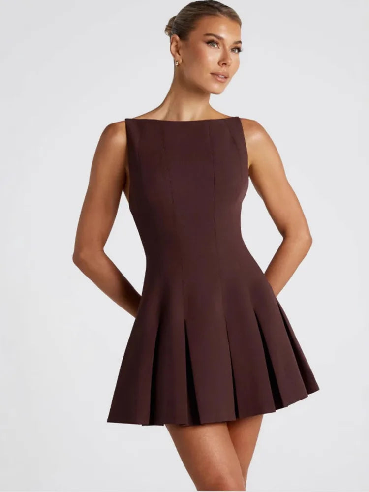 Sexy Backless High Waist A-Line Mini Dress for Women - Spaghetti Strap Sleeveless Pleated Party Dress - Perfect for Club Nights, Cocktail Parties & Date Nights