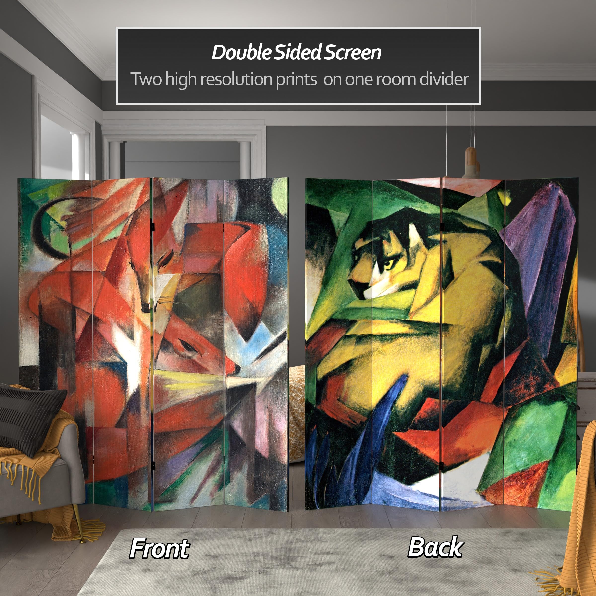 6 ft Tall Double Sided Marc Chagall Canvas Room Divider - Handmade Art Panel for Living Room, Bedroom & Office Separation