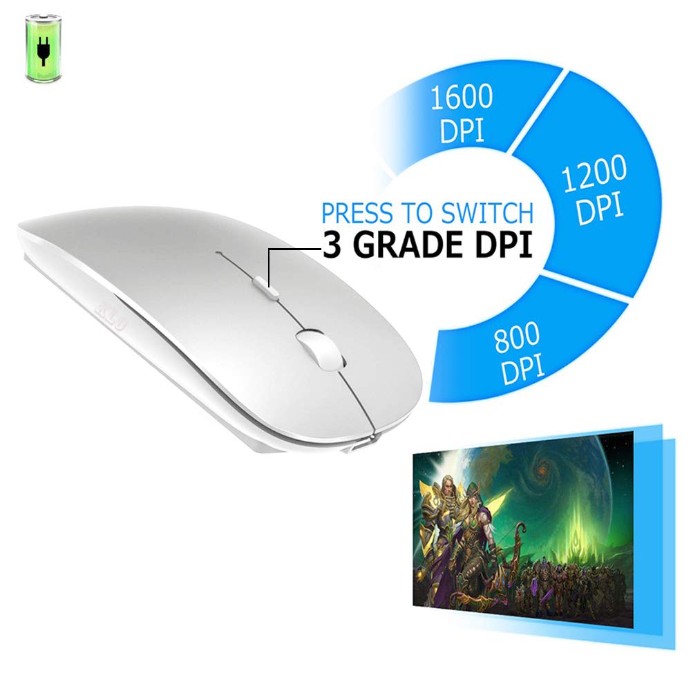 Rechargeable Bluetooth Mouse for MacBook Air/Pro, iPad, Laptop, PC & Chromebook - Wireless Computer Mouse with Long Battery Life (Silver) | Perfect for Office Work, Home Use & Travel