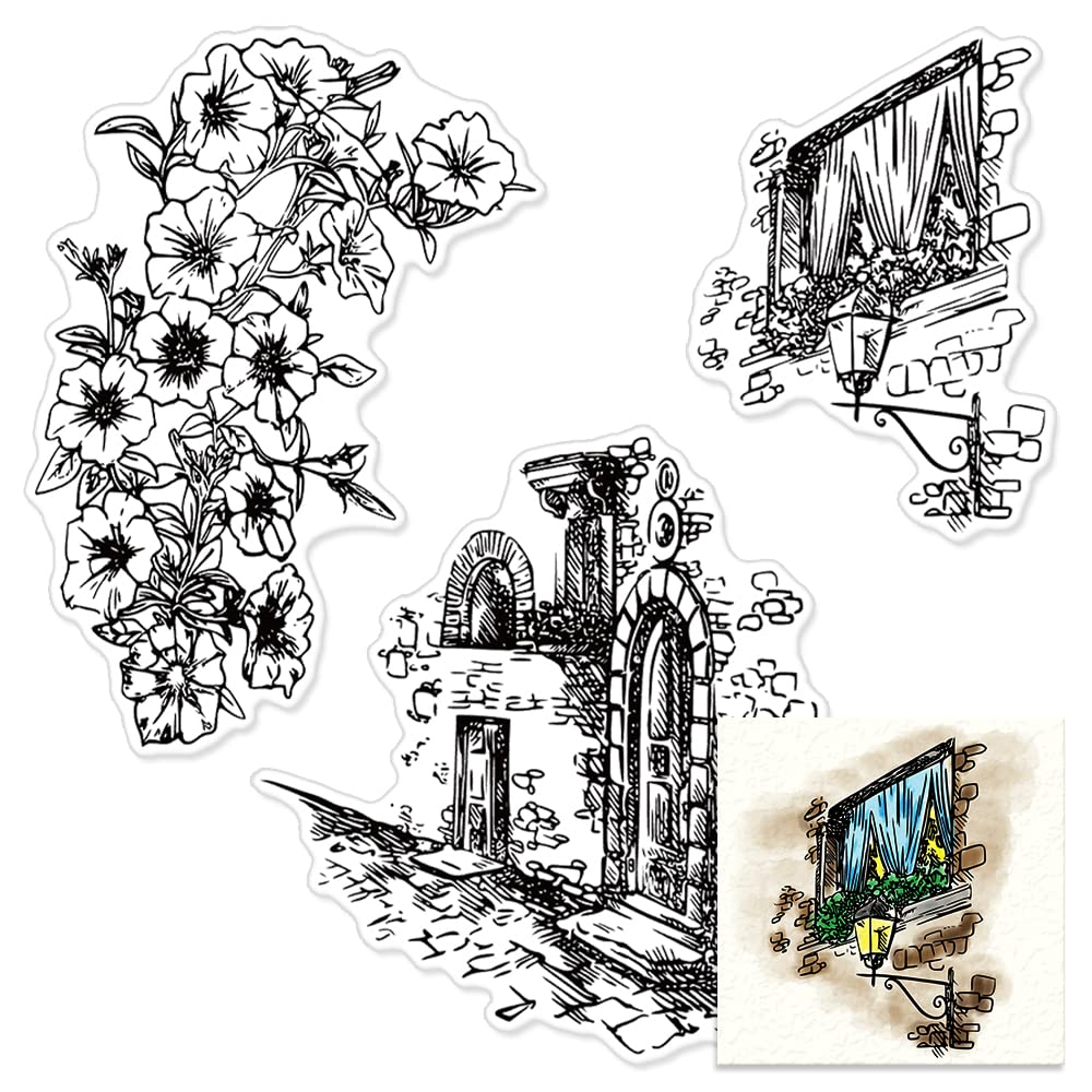 Spring Flower Background Clear Stamps for Card Making - Valentine's Day House Wall Lamp Rubber Stamps - DIY Scrapbooking & Paper Craft Supplies - Perfect for Holiday Cards, Album Decorations & Home Wall Art Projects