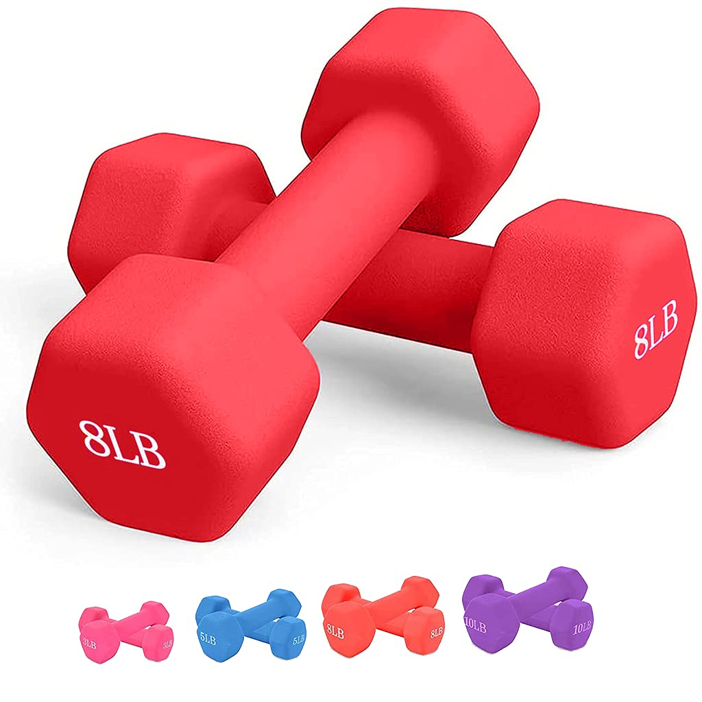 Printasaurus Neoprene Dumbbell Barbell Hand Weights 3/5/8/10 Pound - Home Gym Equipment for Strength Training - Free Weights Set of 2 for Women & Men - Perfect for Home Workouts, Yoga, Pilates and Fitness Training