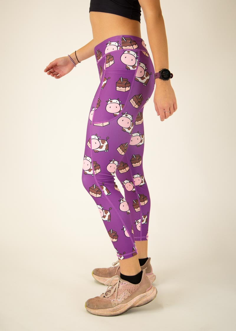 Women's High Waist Choccy Cows Print Yoga Leggings - Soft Stretchy Workout Pants for Running, Gym & Lounge Wear