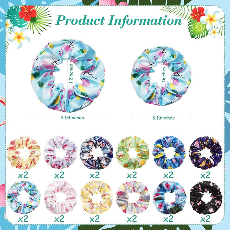 Shidara Flamingo Tropical Hair Scrunchies - 12 Pack Colorful Elastic Hair Bands for Women & Girls | Soft Summer Hair Ties with Hawaiian Rainforest Print | Perfect for Beach, Pool, Vacation & Everyday Use