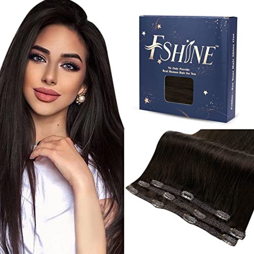 Fshine 12 Inch Clip In Human Hair Extensions - Dark Brown Brazilian Hair (3Pcs, 50g) for Women | Natural Short Brown Hair Extensions for Volume & Length | Perfect for Parties, Weddings & Daily Styling