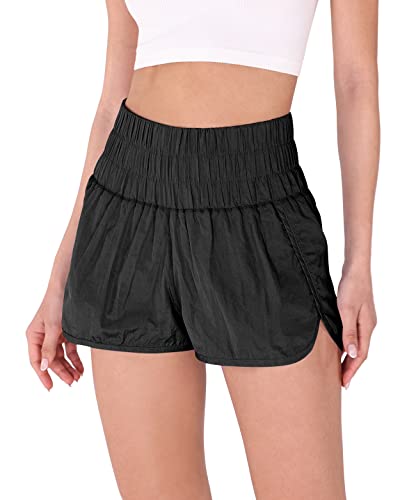 ODODOS Women's High Waisted Athletic Shorts - Quick Dry, Elastic Waistband, Mesh Back Pocket - Perfect for Running, Workout & Casual Sports Activities