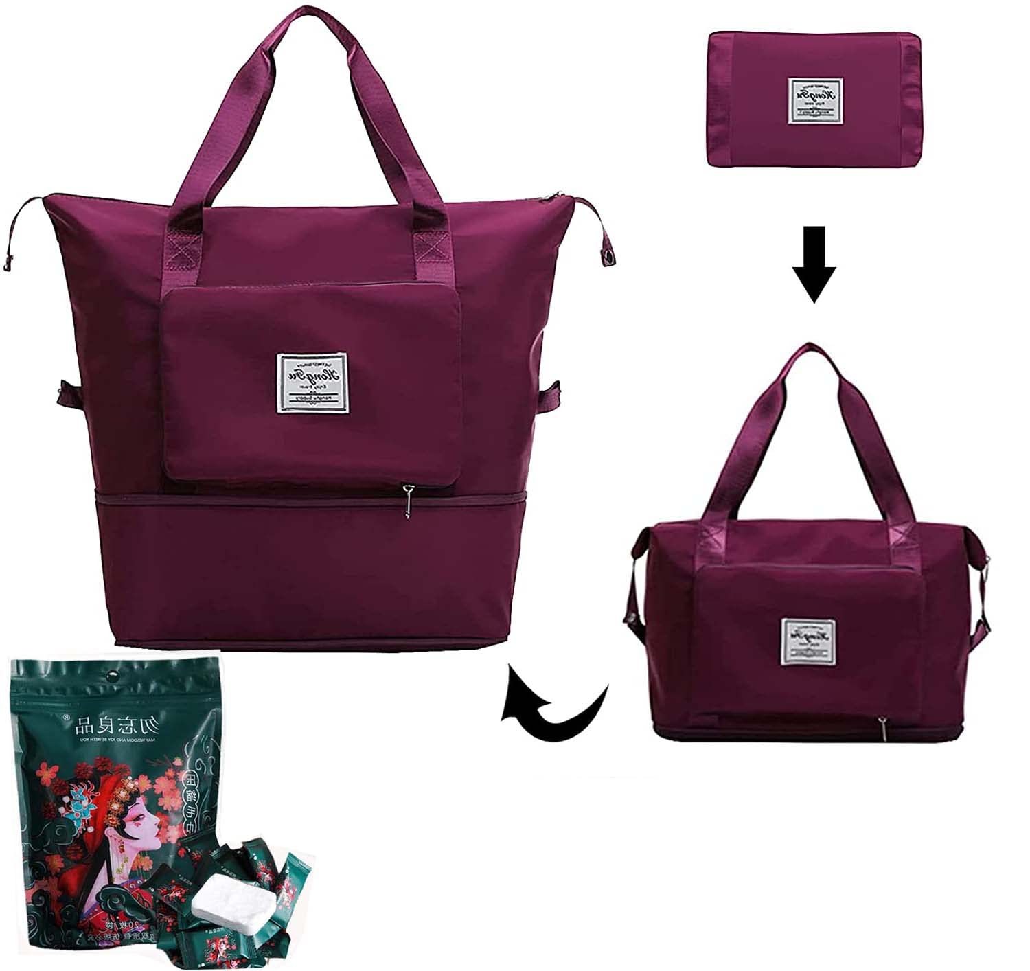 Large Expandable Travel Duffel Bag for Women - 60L Folding Gym Bag with Wet Pocket, Double Shoulder Straps & Weekender Overnight Capacity - Perfect for Sports, Gym, Travel & Weekend Getaways (Purple)