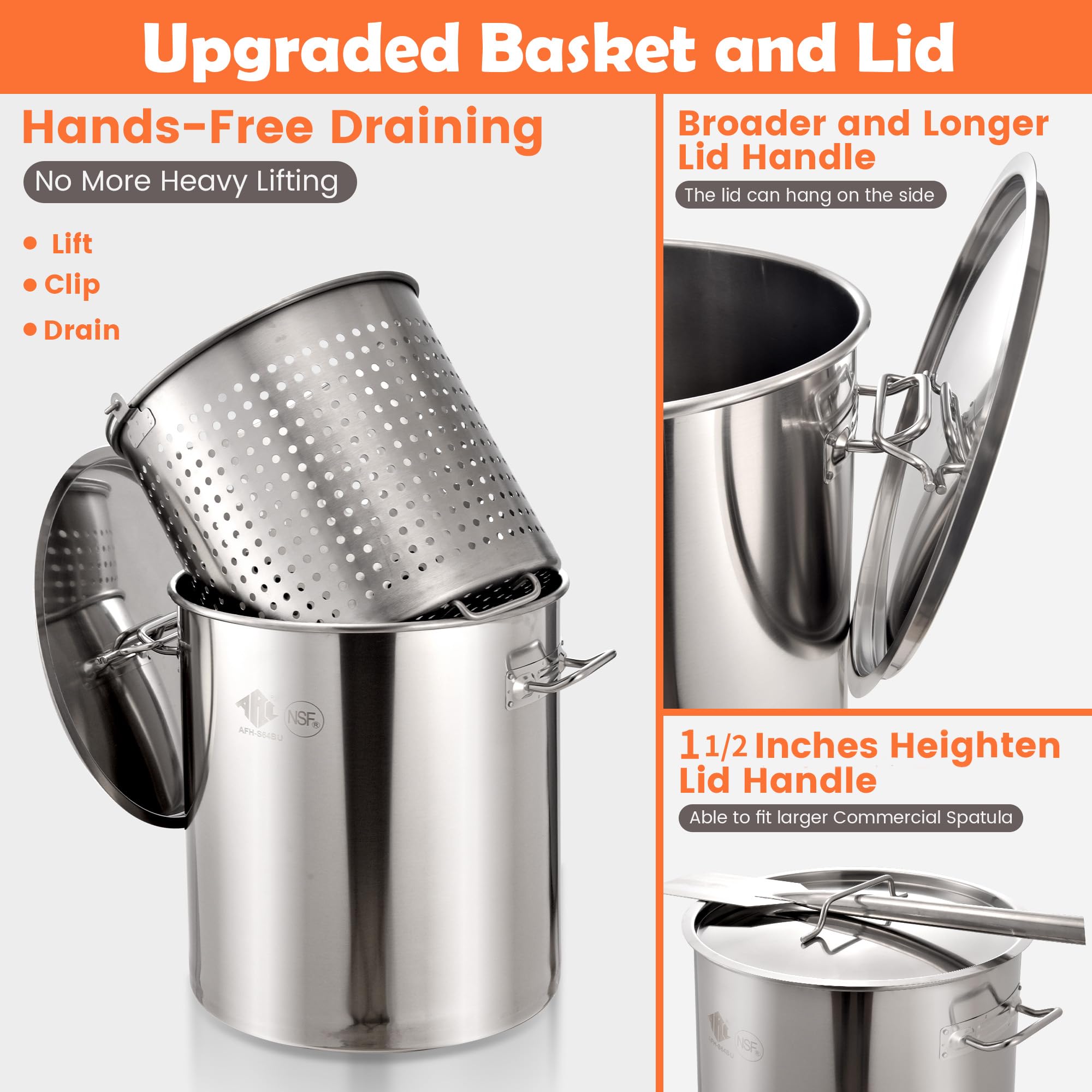 64-Quart Stainless Steel Seafood Boil Pot with Basket & Strainer - Perfect for Crawfish, Crab, Lobster & Shrimp Boils - Includes 2 Brown Paper Liners - Also Great for Turkey Frying & Large Batch Cooking (16 Gallon)
