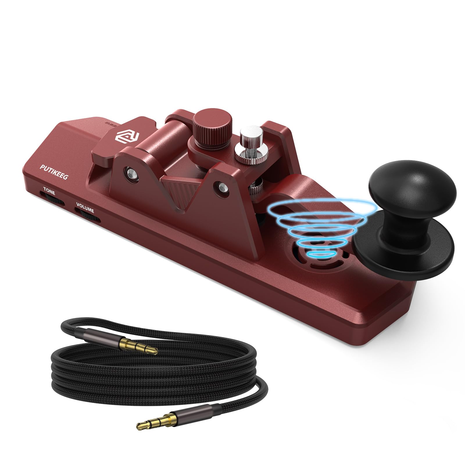 Mini CW Key Morse Code Paddle - Aluminum Alloy HAM Radio Double Paddle Keyer with Speaker Base (Red) - Perfect for Amateur Radio Operators & Morse Code Practice