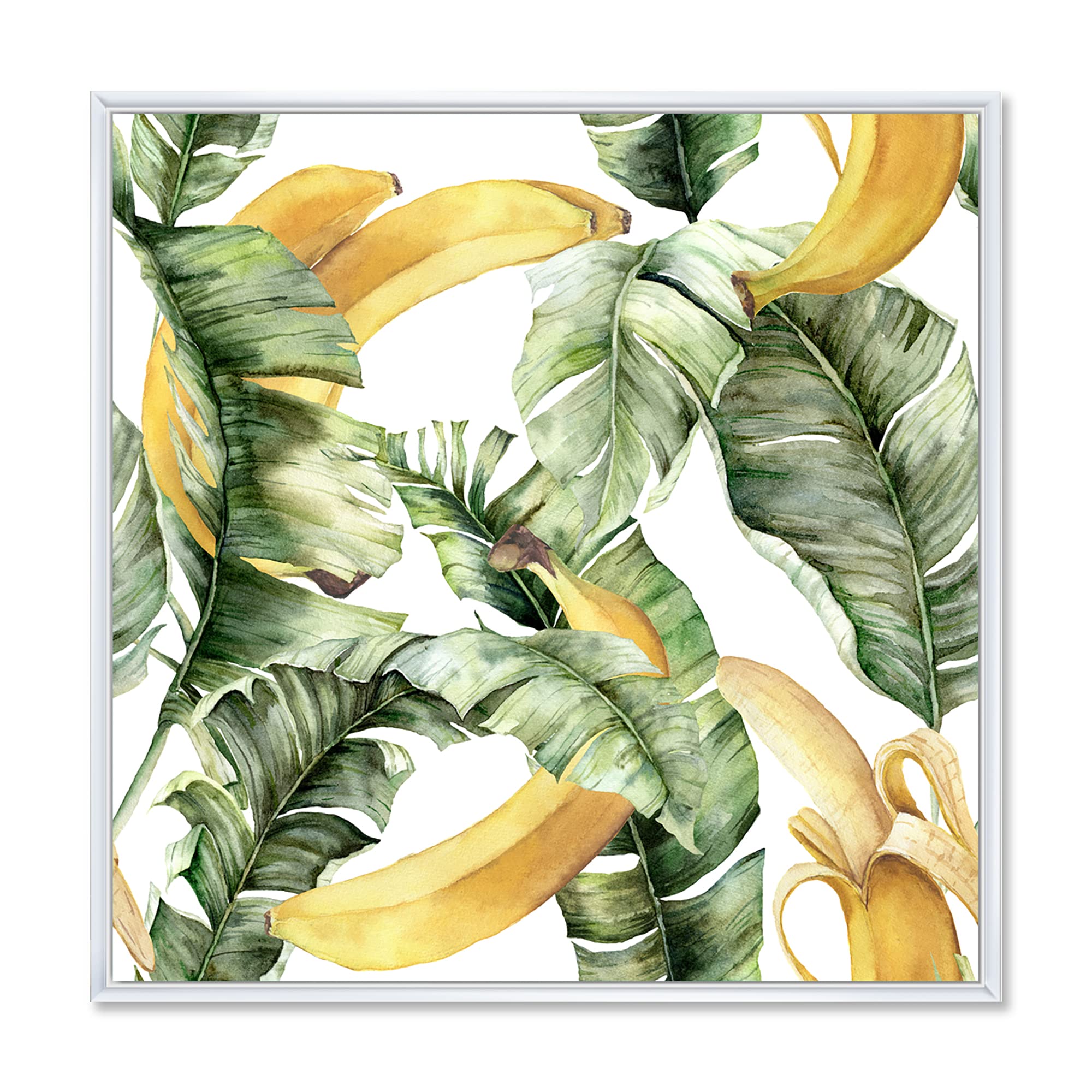 Nautical & Coastal Framed Canvas Wall Art Print with Ripe Bananas and Leaves - Perfect for Beach House Decor, Tropical Theme Rooms, and Coastal Living Spaces