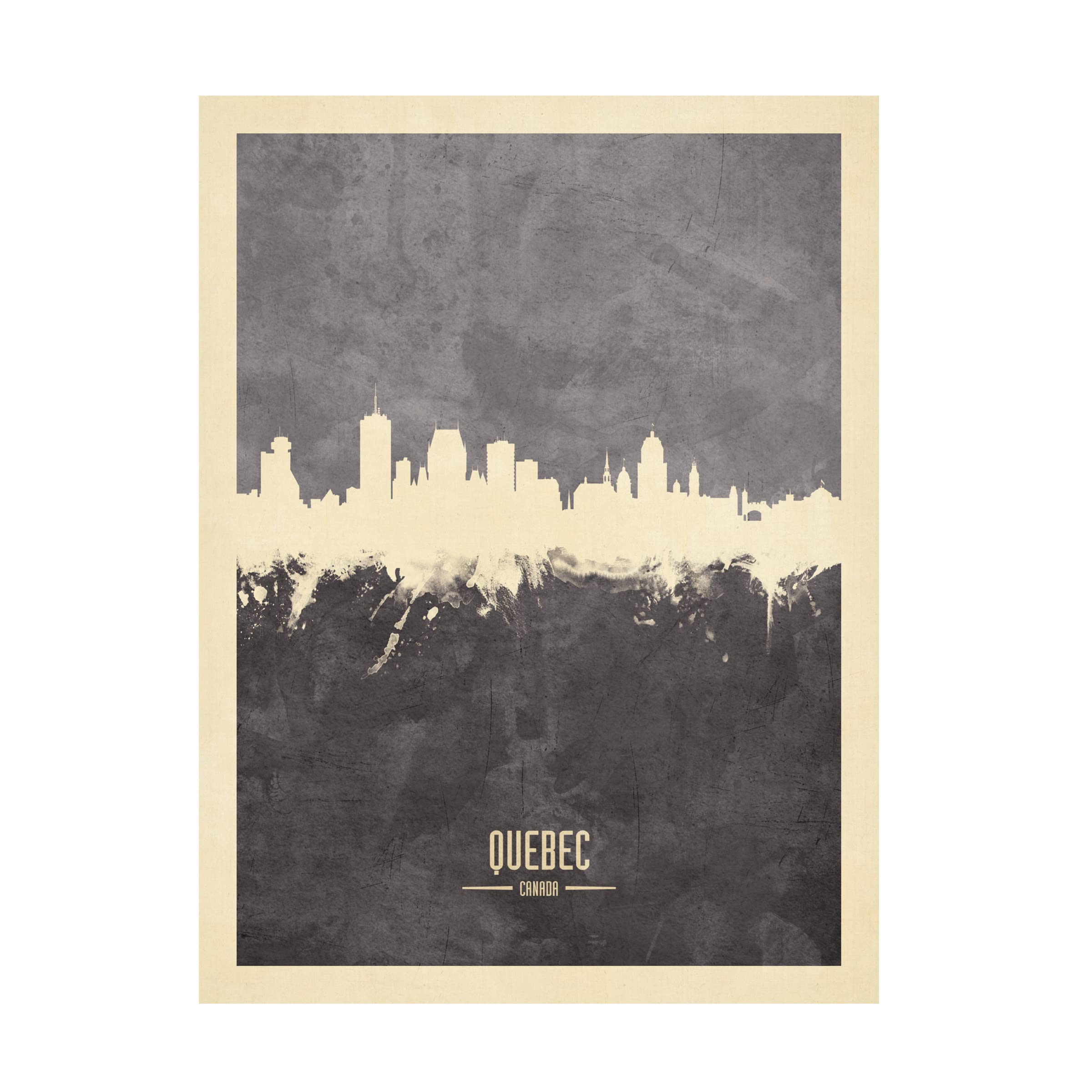 Michael Tompsett 'Quebec Canada Skyline Gray' Canvas Wall Art Print - Modern Home & Office Decor, Living Room Bedroom Wall Decor