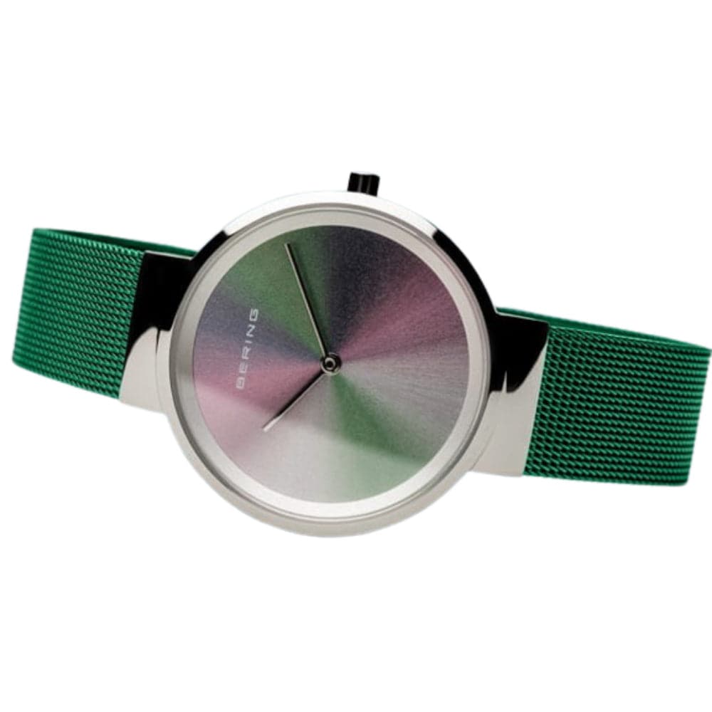 BERING 10X31 Anniversary Green Stainless Steel Mesh Women's Watch - Elegant Timepiece for Everyday Wear, Office & Special Occasions