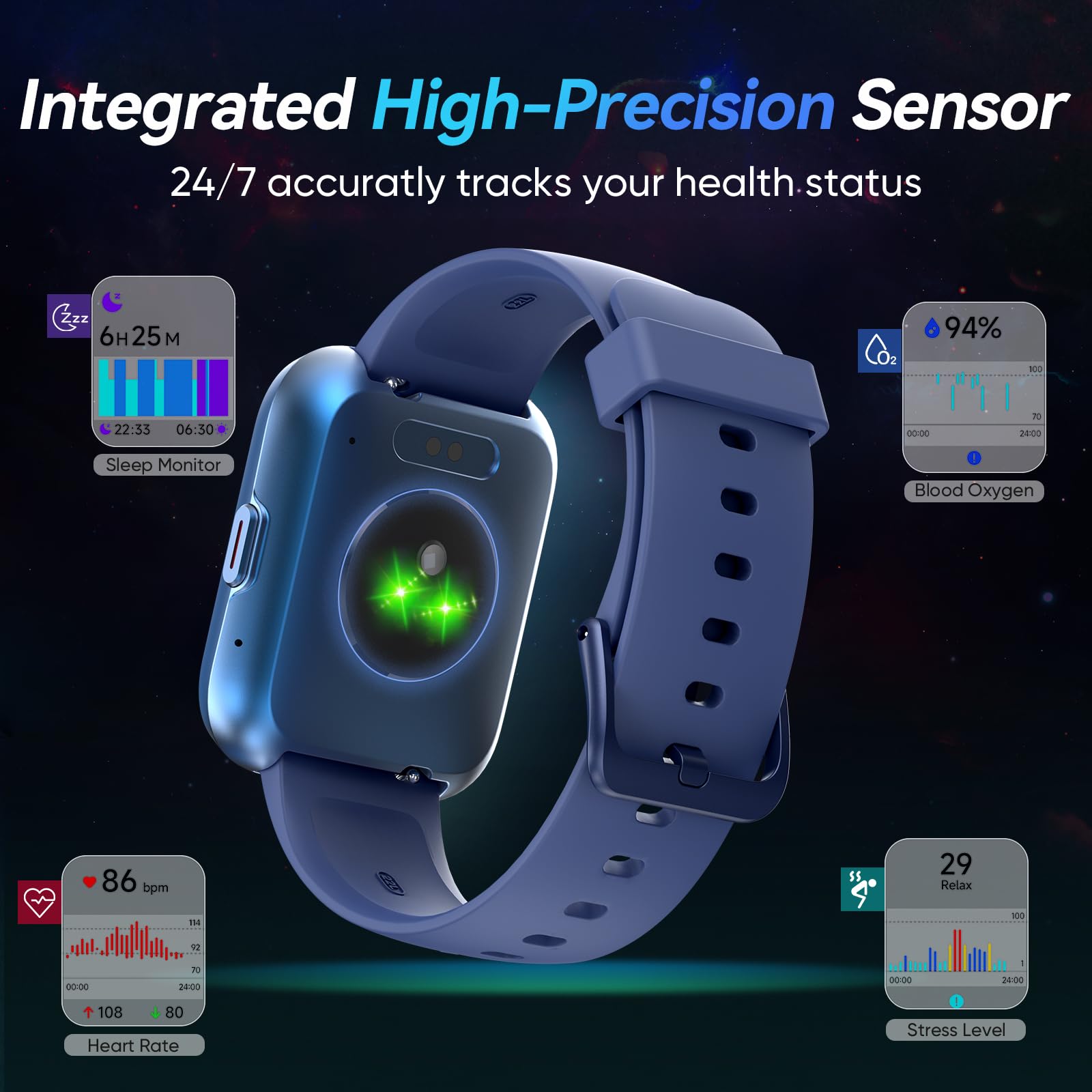 Fitpolo W208 Plus Smart Watch for Women - Compatible with Android & iPhone, Fitness Tracker, Heart Rate Monitor, Sleep Tracking (Dblue+White) - Perfect for Workouts, Running & Daily Activity Tracking