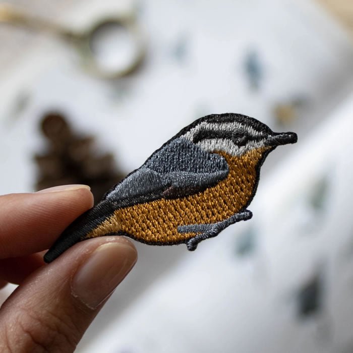 Bird Collective Red Breasted Nuthatch Iron-On Patch - Cute Embroidered Bird Badge for Jackets, Hats & Backpacks - Perfect for Nature Lovers & Outdoor Enthusiasts