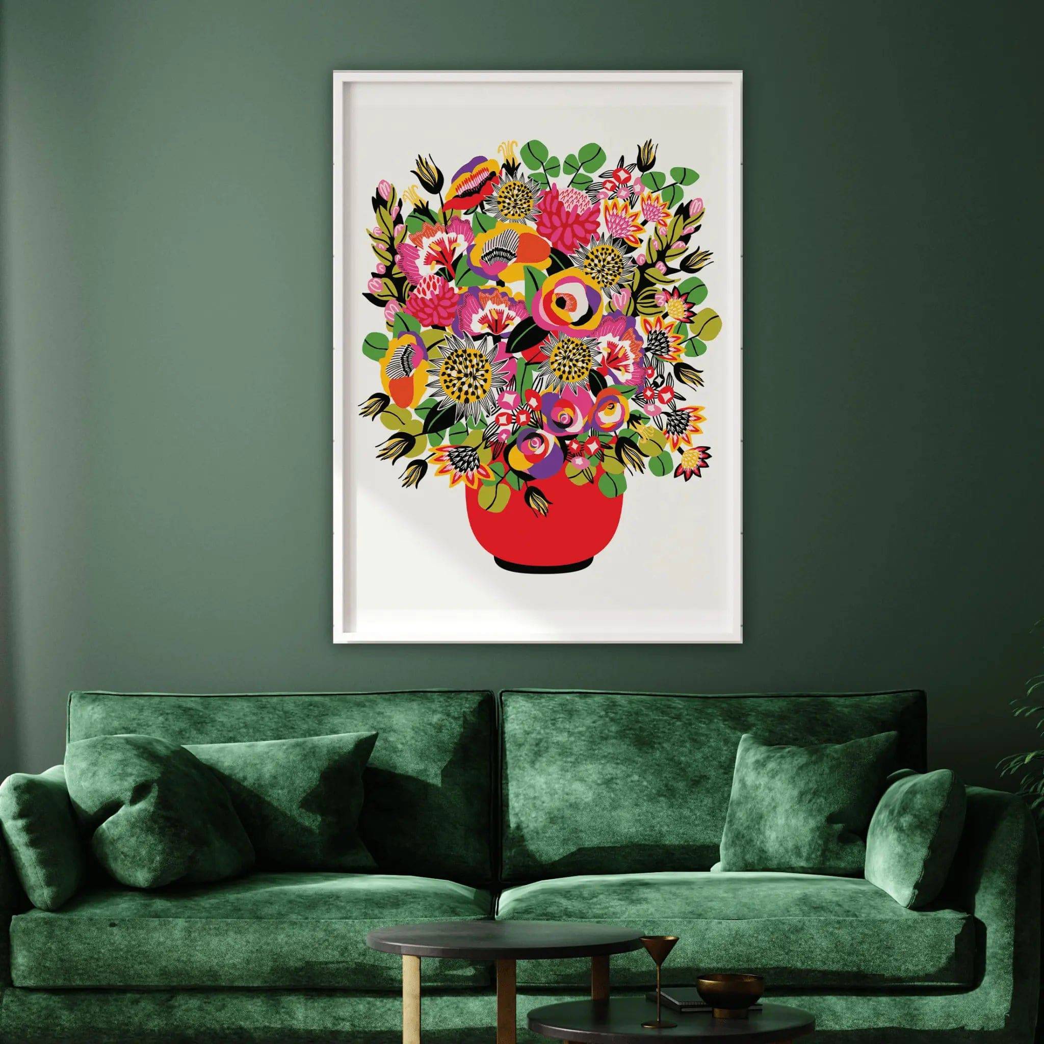 Modern Wall Art Print of Roses and Lilies in Vase - Elegant Floral Home Decor for Living Room, Bedroom & Office