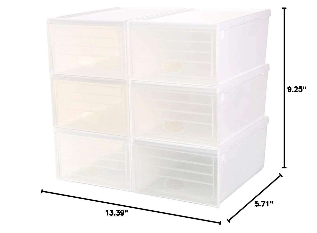 6-Pack Stackable Clear Plastic Shoe Boxes for Sneaker Storage & Wardrobe Organization