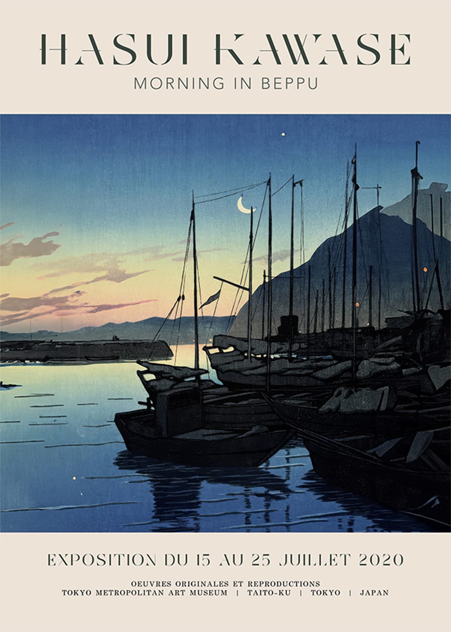 Hasui Kawase Morning in Beppu Exhibition Poster Print - Japanese Woodblock Art Reproduction - Perfect for Home Decor, Office Wall Art & Gift Giving
