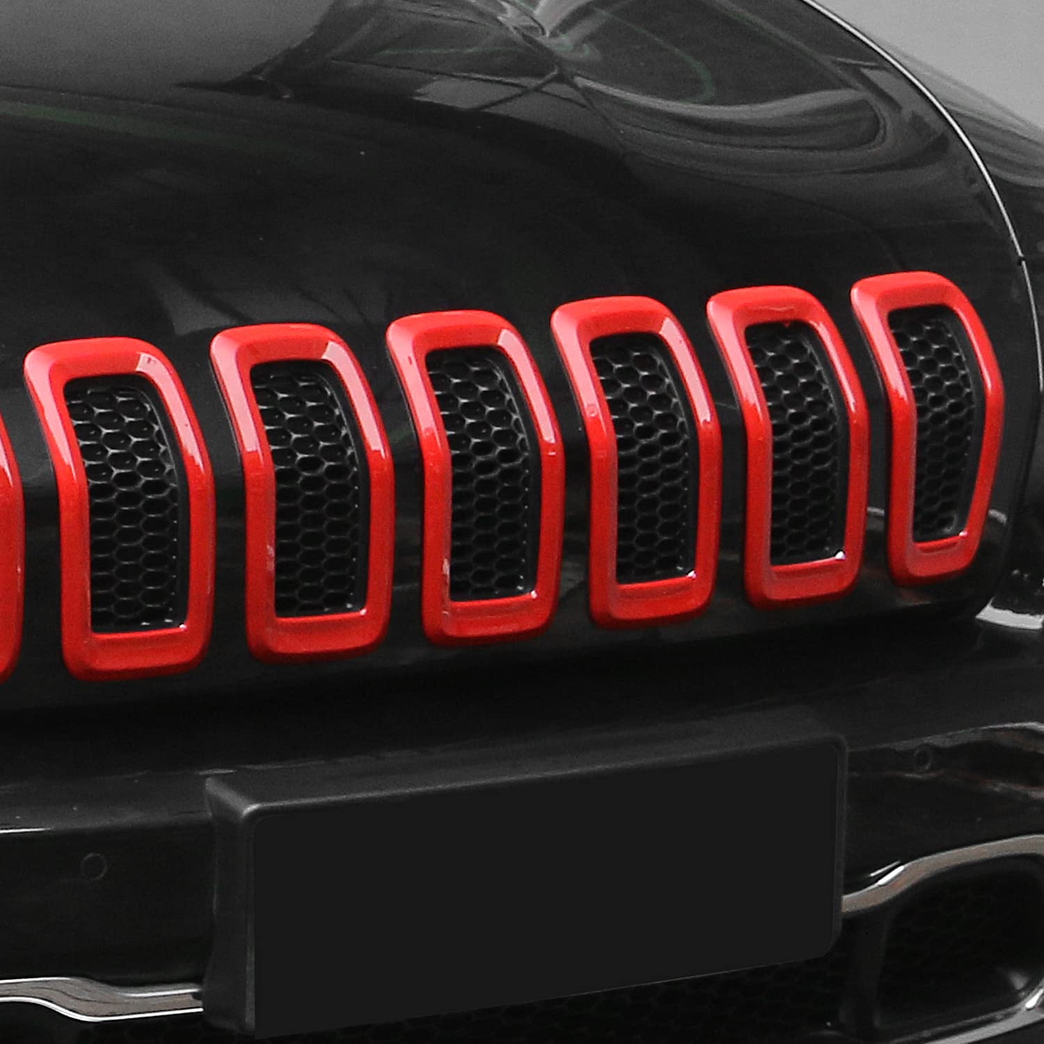 2014-2018 Jeep Cherokee Front Grill Inserts - Red Grille Cover Frame Trims | Durable ABS Plastic | Easy Installation | Perfect for Off-Roading & Car Customization