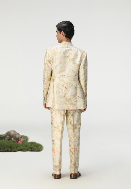 Classic Silk Brocade Trousers in Ivory - Elegant Formal Pants for Weddings & Special Occasions
