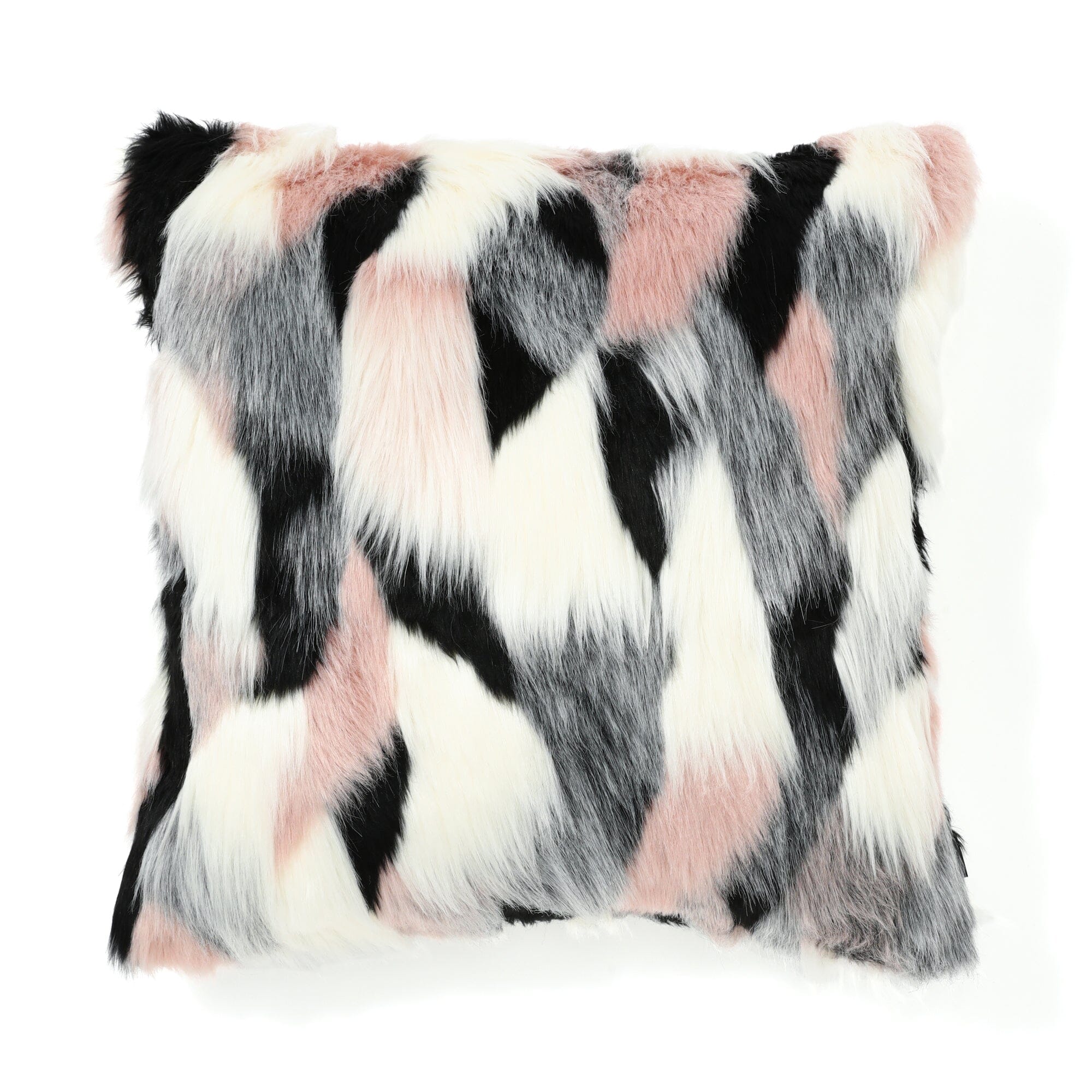 Soft Faux Fur Cushion Cover 18x18 Inches - Pink and Gray Cozy Pillow Case for Sofa, Bed, Chair - Home Decor & Living Room Accessories