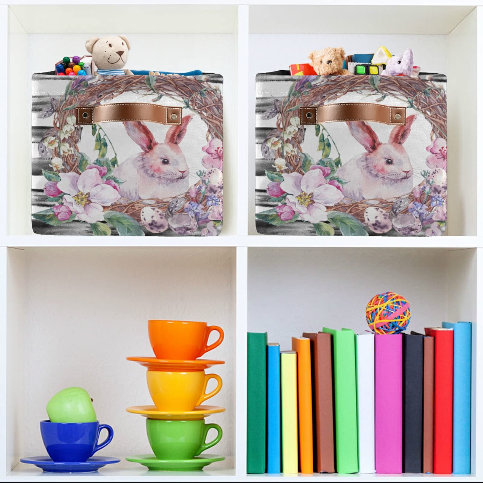 Easter Storage Basket - Large Foldable Storage Box with Handles for Bunny Eggs, Home Organization - Perfect for Bedroom, Office & Holiday Decor (Beige, 18