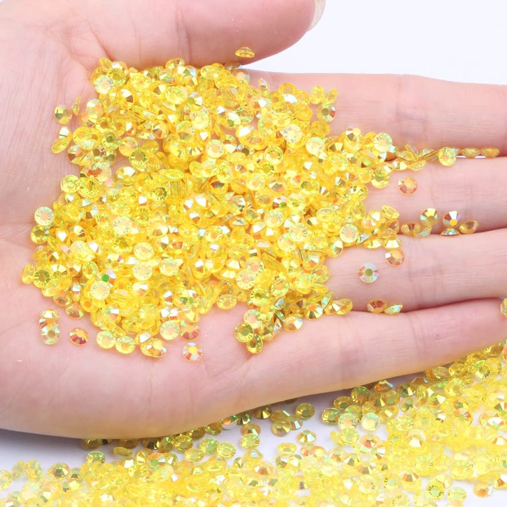 1000Pcs Transparent AB Flat Back Nail Art Rhinestones - Mixed Sizes 2mm 3mm 4mm 5mm 6mm - DIY Nail Decorations, Crafts, Jewelry Making - Perfect for Manicures, Nail Extensions, Scrapbooking & Home Decor (Lemon Yellow AB)