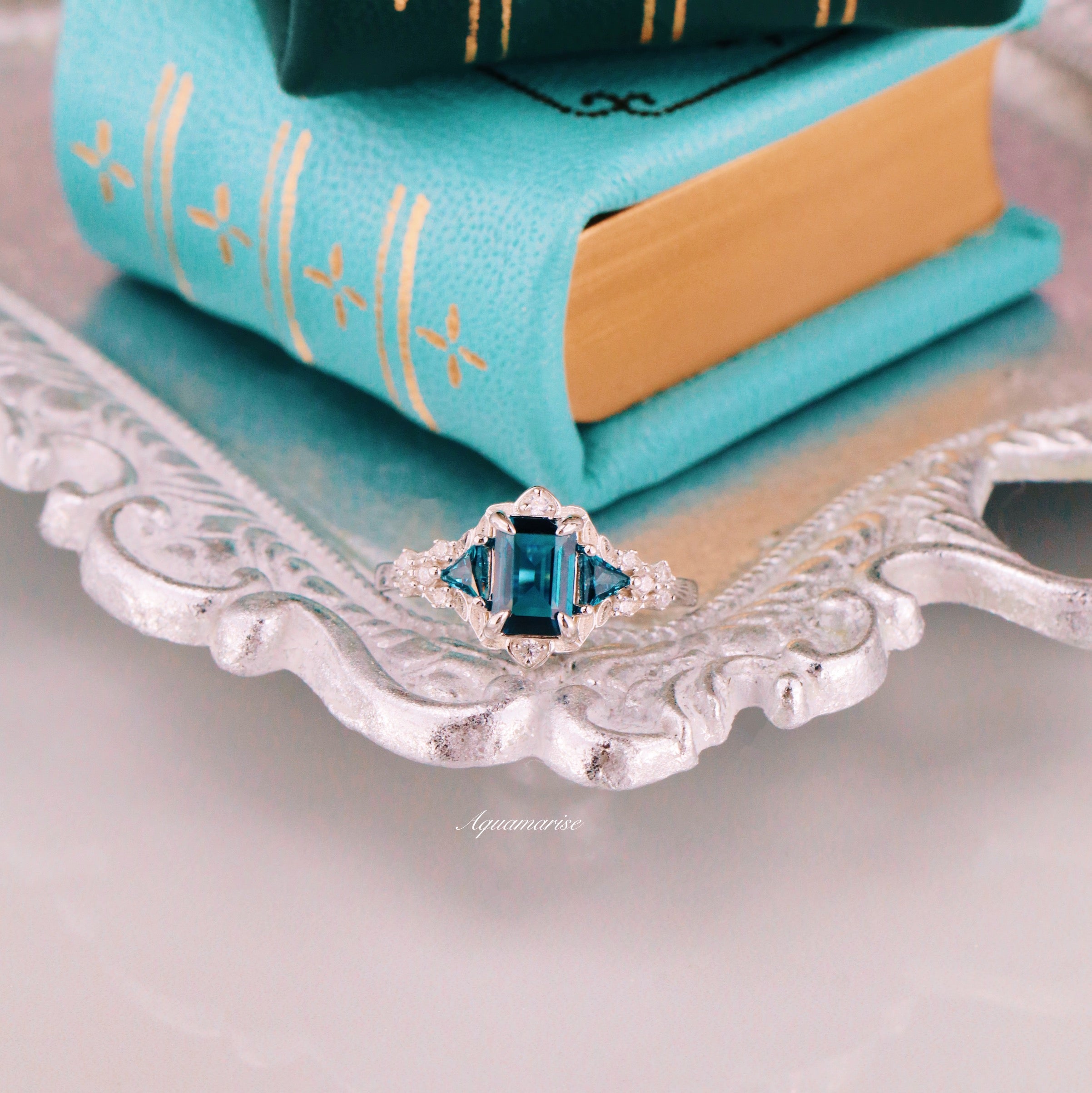 14K White Gold London Blue Topaz Leaf Ring for Women - Elegant Nature-Inspired Jewelry for Weddings, Anniversaries & Special Occasions