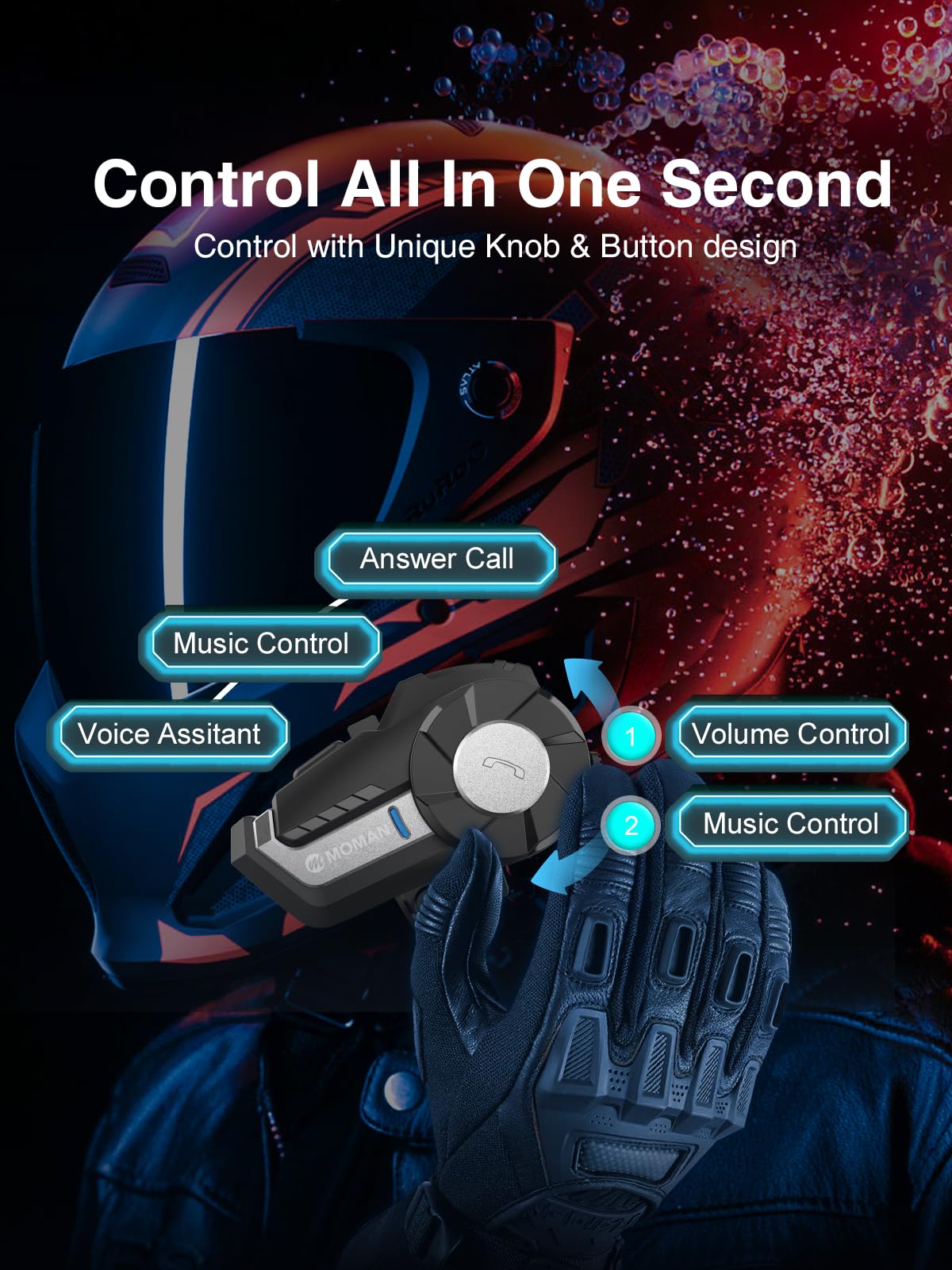 Moman H2 Pro Motorcycle Bluetooth Intercom Headset - Wireless 5.1 Communication System with DSP & CVC Noise Cancellation, AI Voice Assistant, Music Sharing - Silver (1 Pack) | Perfect for Group Riding, Touring & Urban Commuting