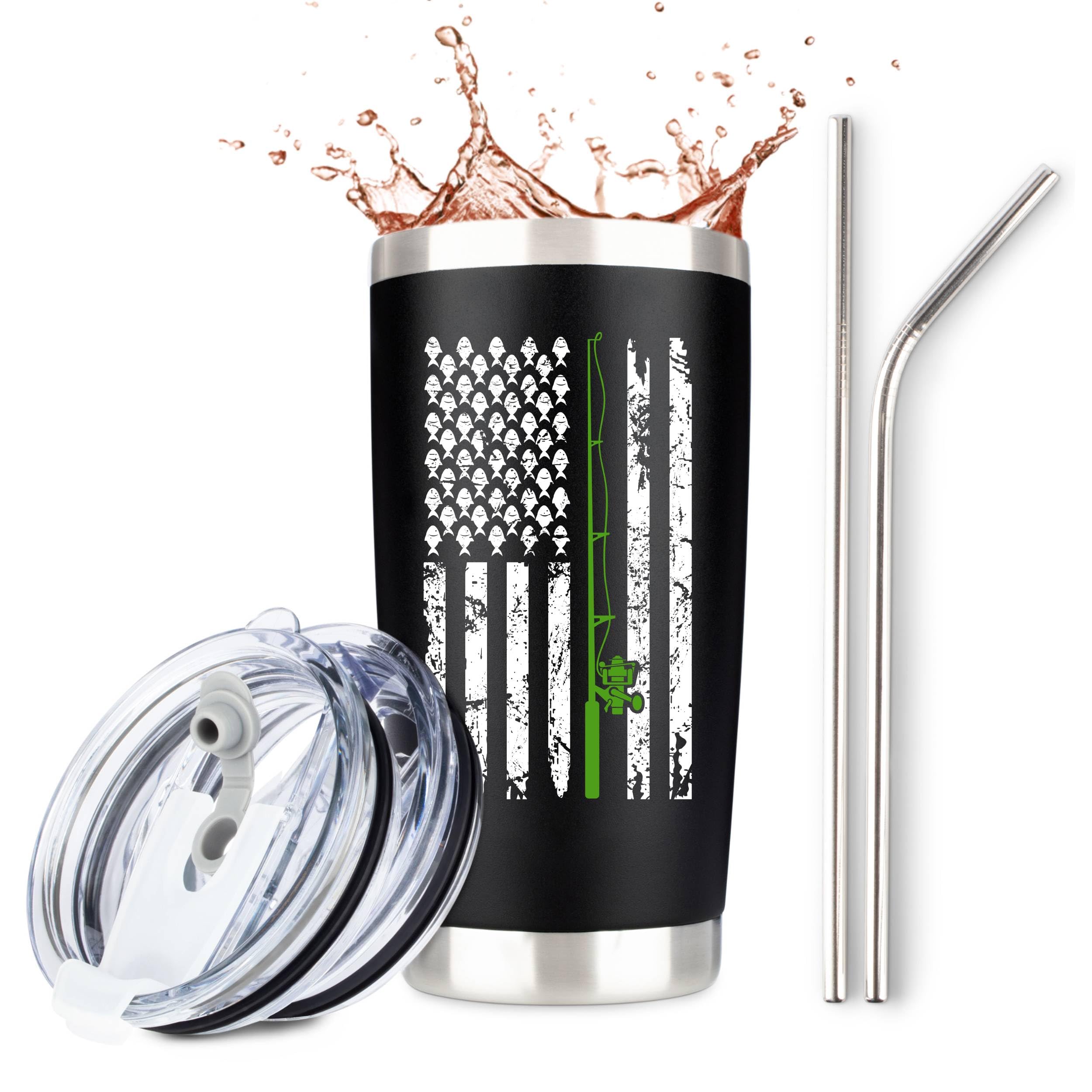 JENVIO 20oz Stainless Steel Travel Tumbler for Men - Double Wall Vacuum Insulated Coffee Mug with 2 Lids & 2 Straws - Funny Fishing Theme Gift for Valentine's Day, Birthday or Christmas - Perfect for Camping, Office & Outdoor Adventures