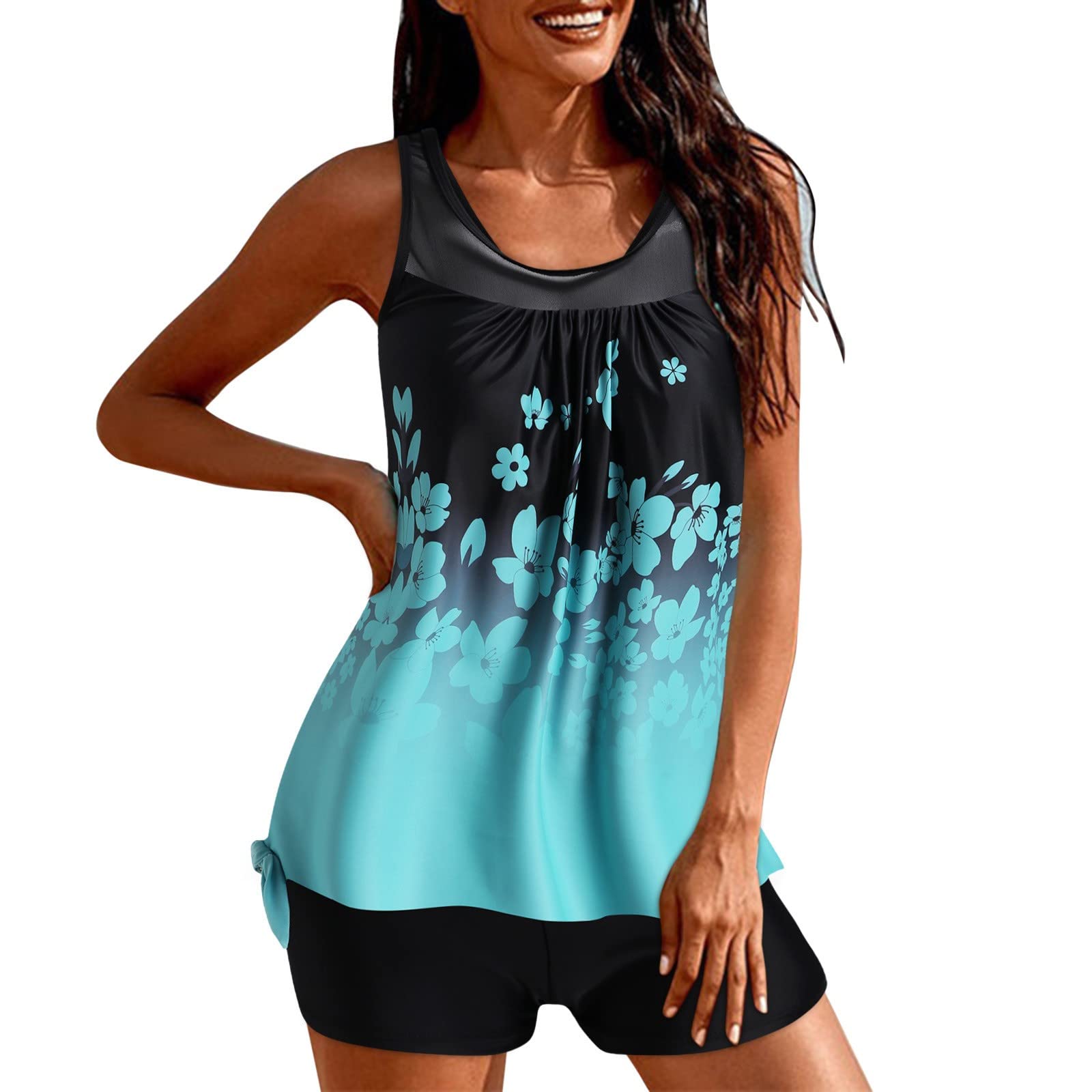 **Women's Striped Tankini Top & Boyshort Swimwear Set - Quick Dry Swim Shorts for Women - Perfect for Beach, Pool & Water Sports**