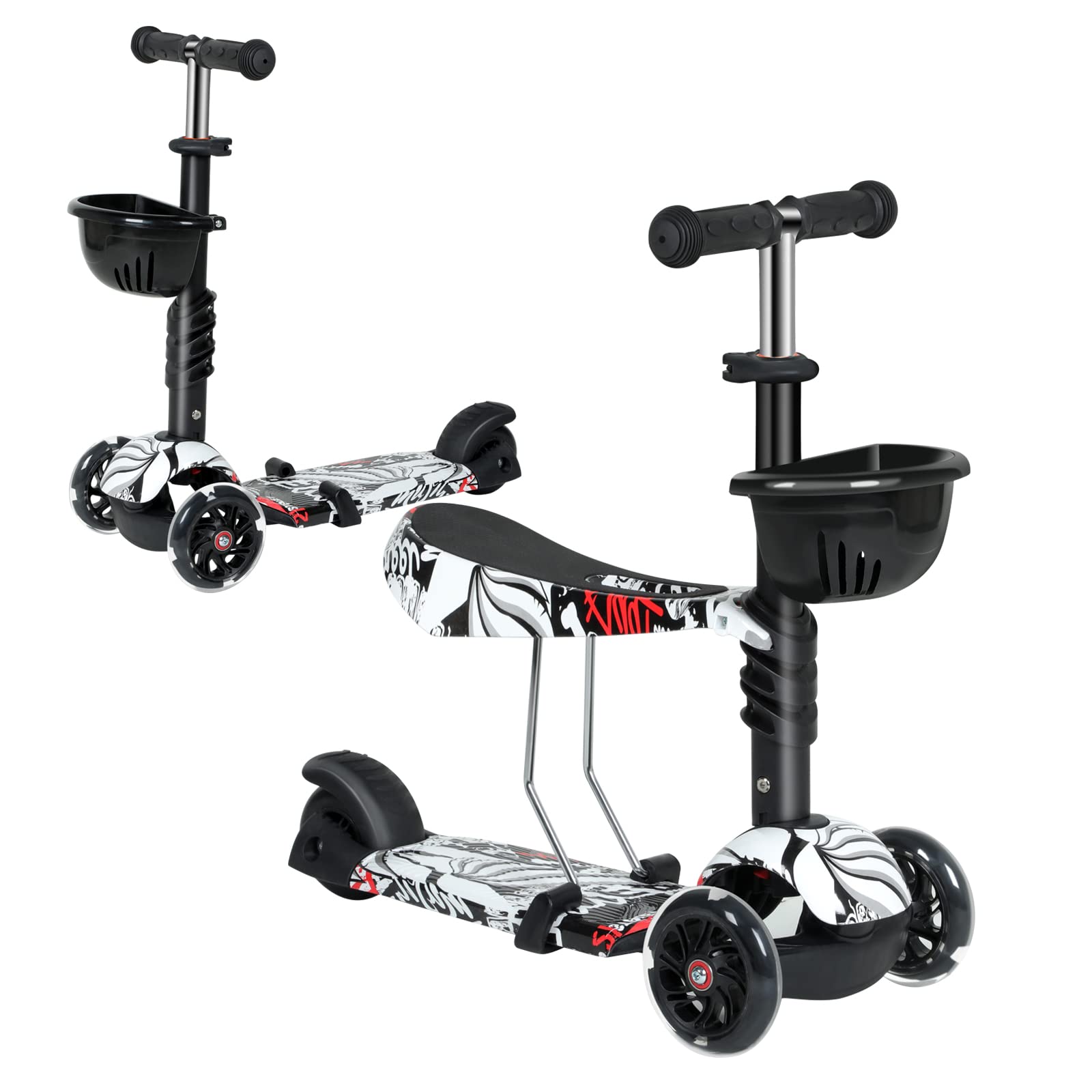 Healsmart 3-Wheel Kick Scooter for Kids Ages 2-12 - Foldable, Height Adjustable, LED Lights, Extra Wide Wheels & Double-Layer Deck - Perfect for Boys & Girls Outdoor Play, Commuting to School, and Neighborhood Fun