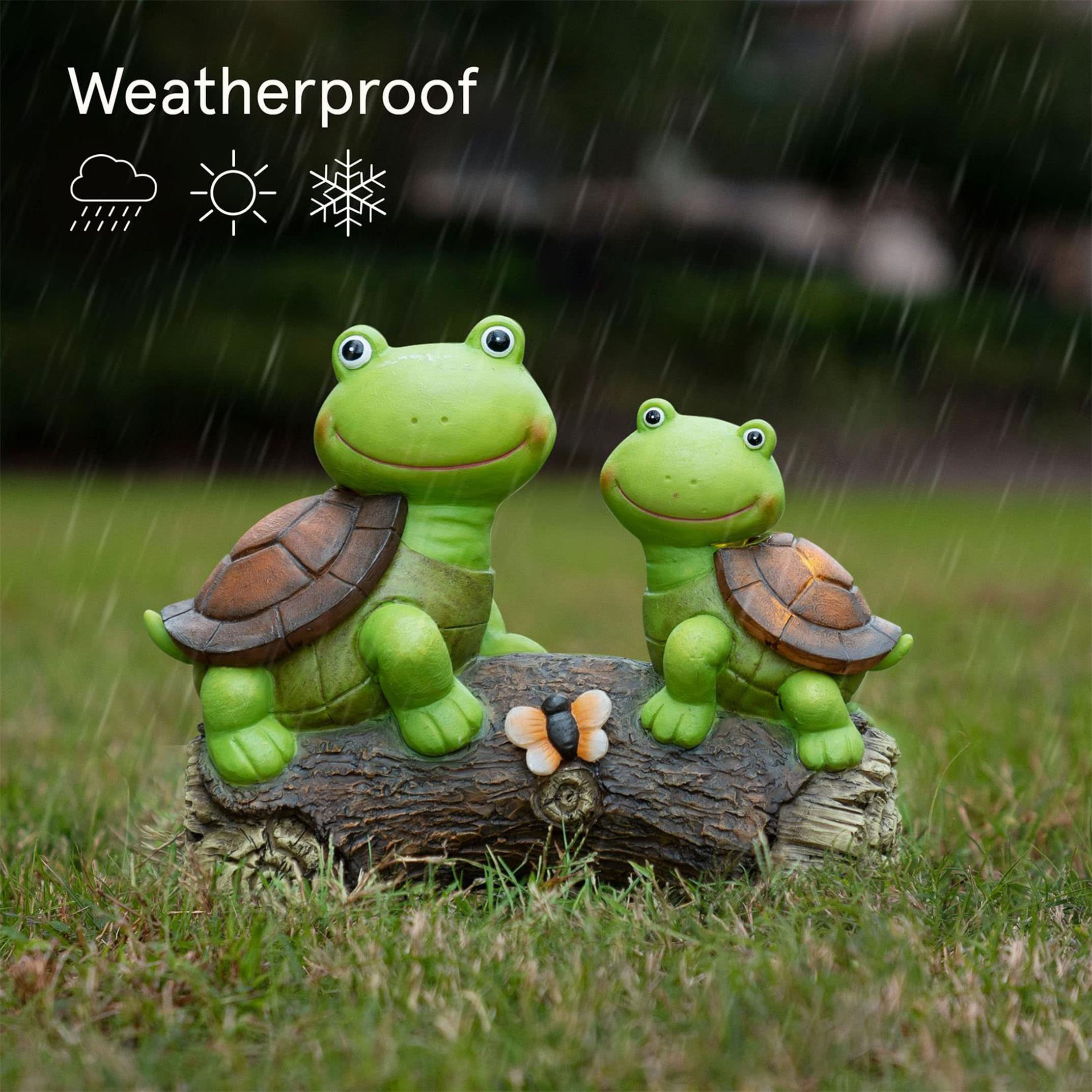 LA JOLIE MUSE 10 Inch Solar-Powered Garden Turtle Statue - Cute Frog-Faced Resin Turtle Figurine with LED Lights | Outdoor Lawn Decor, Fall Gnome Yard Ornaments & Thoughtful Gardening Gifts for Mom | Perfect for Patio, Backyard Decor & Mother's Day Presents