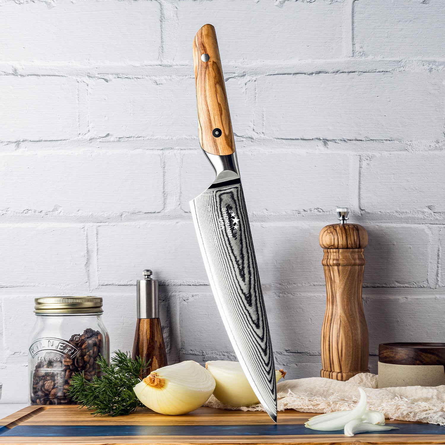 Premium Japanese Chef Knife - High Carbon Steel Blade with Olive Wood Handle - Perfect for Sushi, Meat Cutting & Professional Kitchen Use