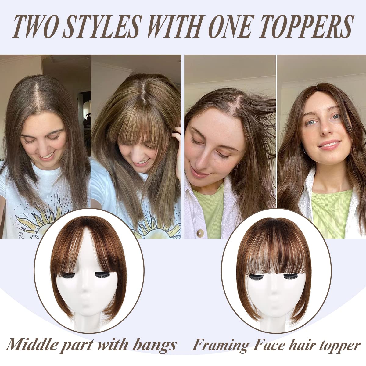 Premium Remy Human Hair Toppers for Women - 12 Inch No Bangs Lace Base Hair Extensions for Thinning Hair | Natural Looking Wiglets for Daily Wear & Special Occasions
