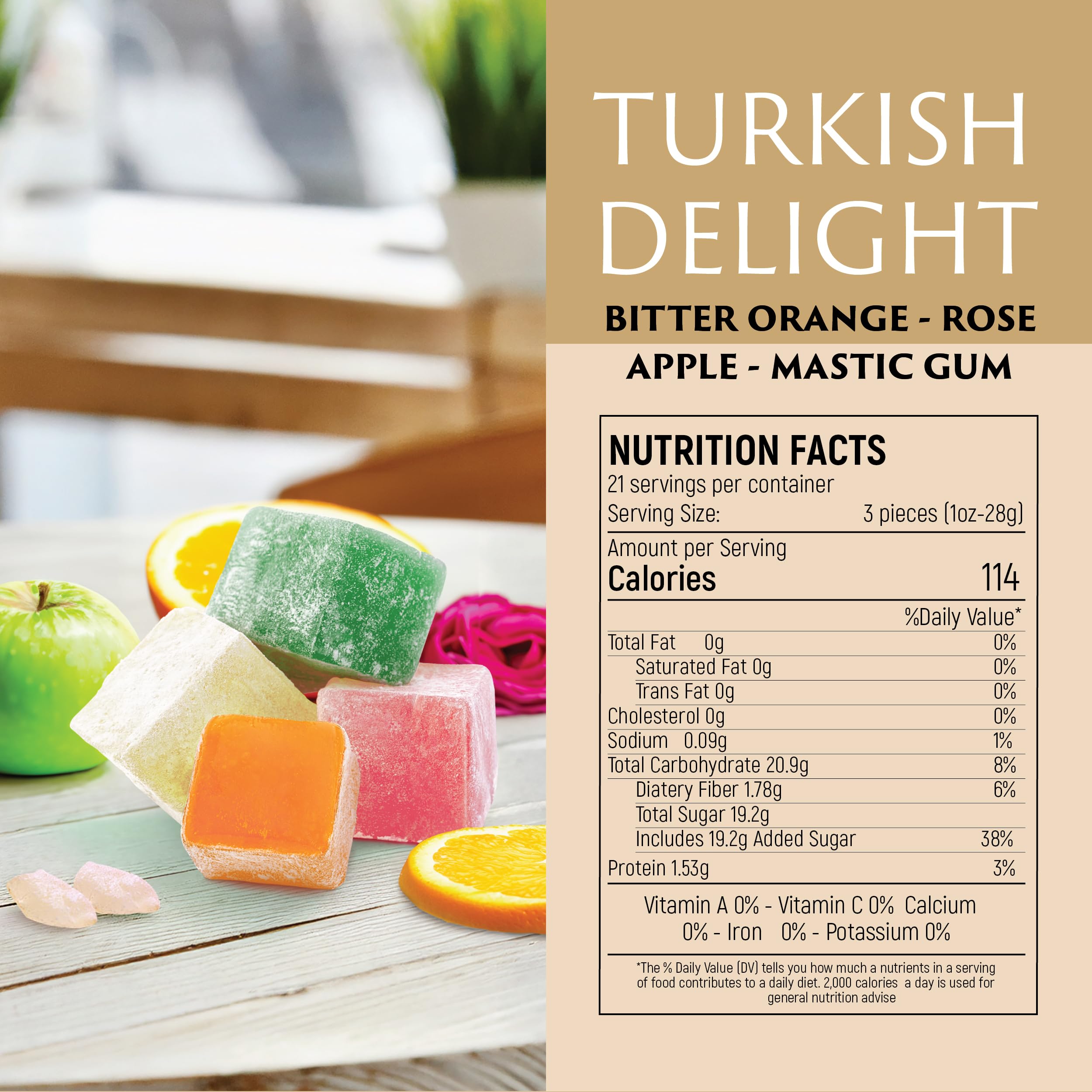 Premium Eastanbul Turkish Delight Lokum - 21.2oz Assorted Flavors (Rose, Orange, Apple, Mastic) | Gluten Free, Vegan, No Artificial Ingredients | Authentic Turkish Candy Gift Box | Perfect for Parties, Gifts & Dessert Platters