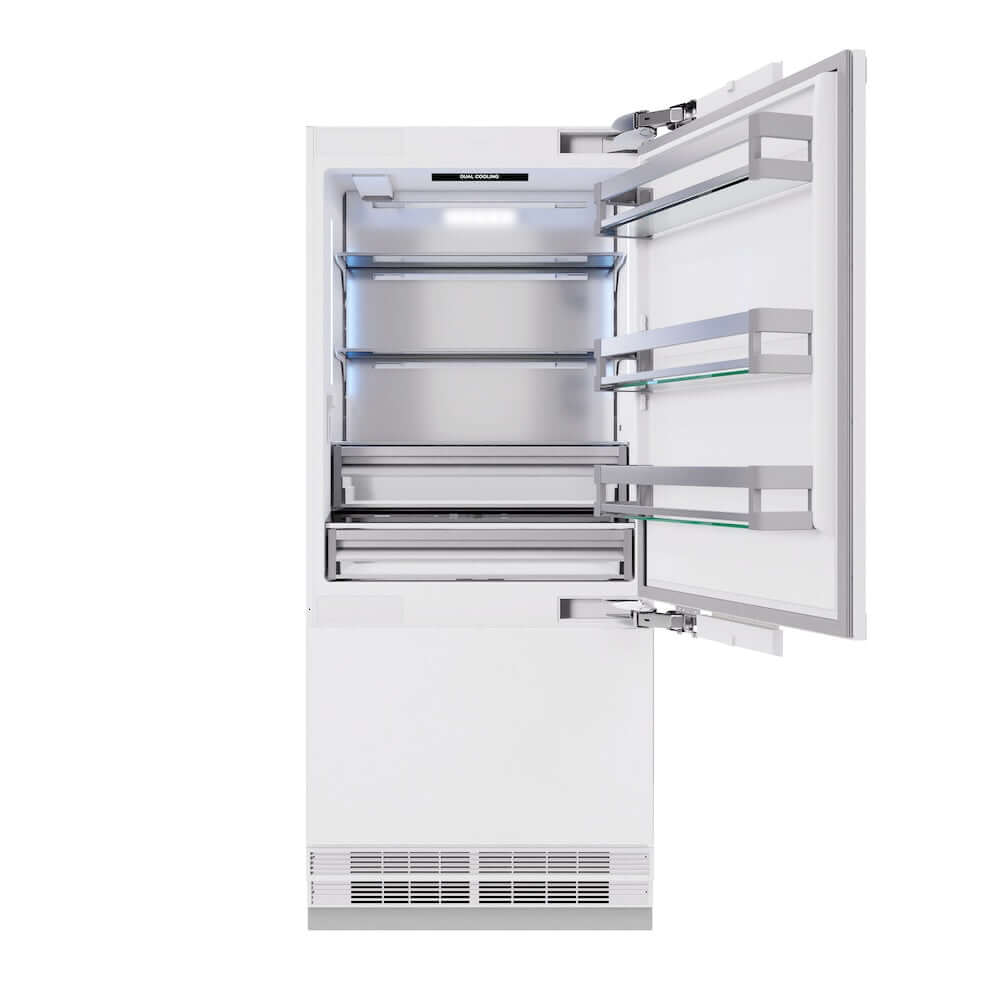 ZLINE Autograph Edition 36 Inch Panel Ready Built-In Bottom Freezer Refrigerator - 19.8 cu. ft. Capacity with Water Dispenser & Ice Maker in Champagne Bronze (RBITZ 36 CB) - Perfect for Modern Kitchens and Luxury Homes