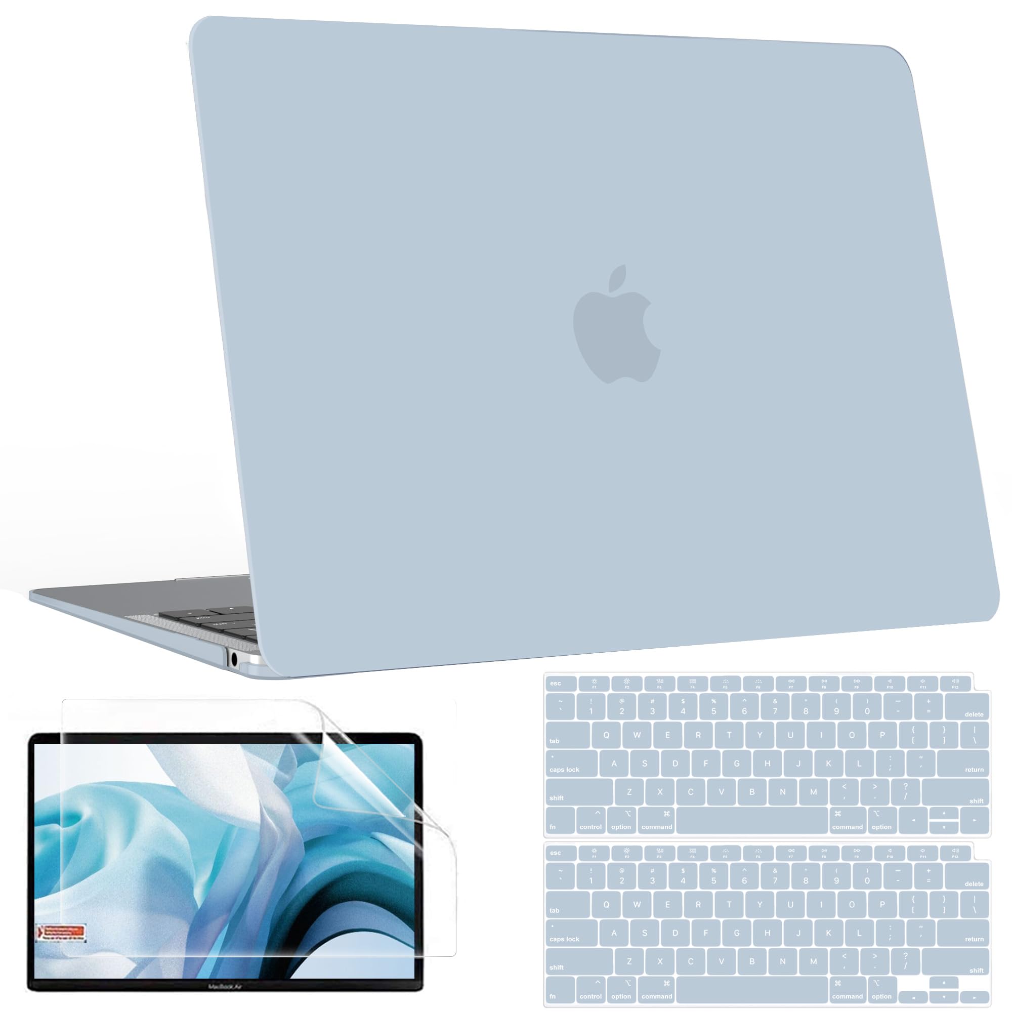 B BELK MacBook Air 13 inch Case (2021-2018 M1/A2337/A2179/A1932) - Hard Plastic Shell Cover with Touch ID Cutout + 2 Keyboard Protectors + Screen Protector in Baby Blue | Perfect for Work, School & Travel Protection