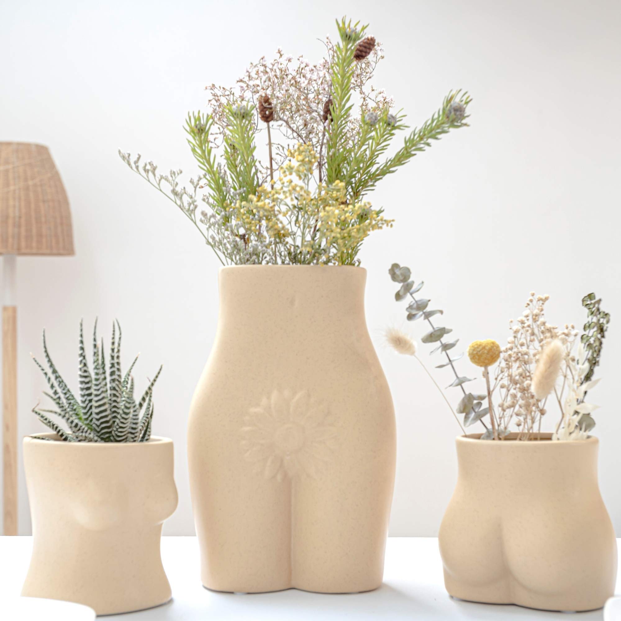 Ceramic Female Body Vase - Modern Boho Flower Planter with Drainage Hole | Speckled Matte Nude Booty & Bust Planter for Indoor Plants | Perfect for Home Decor, Wedding Centerpieces & Bohemian Room Aesthetics