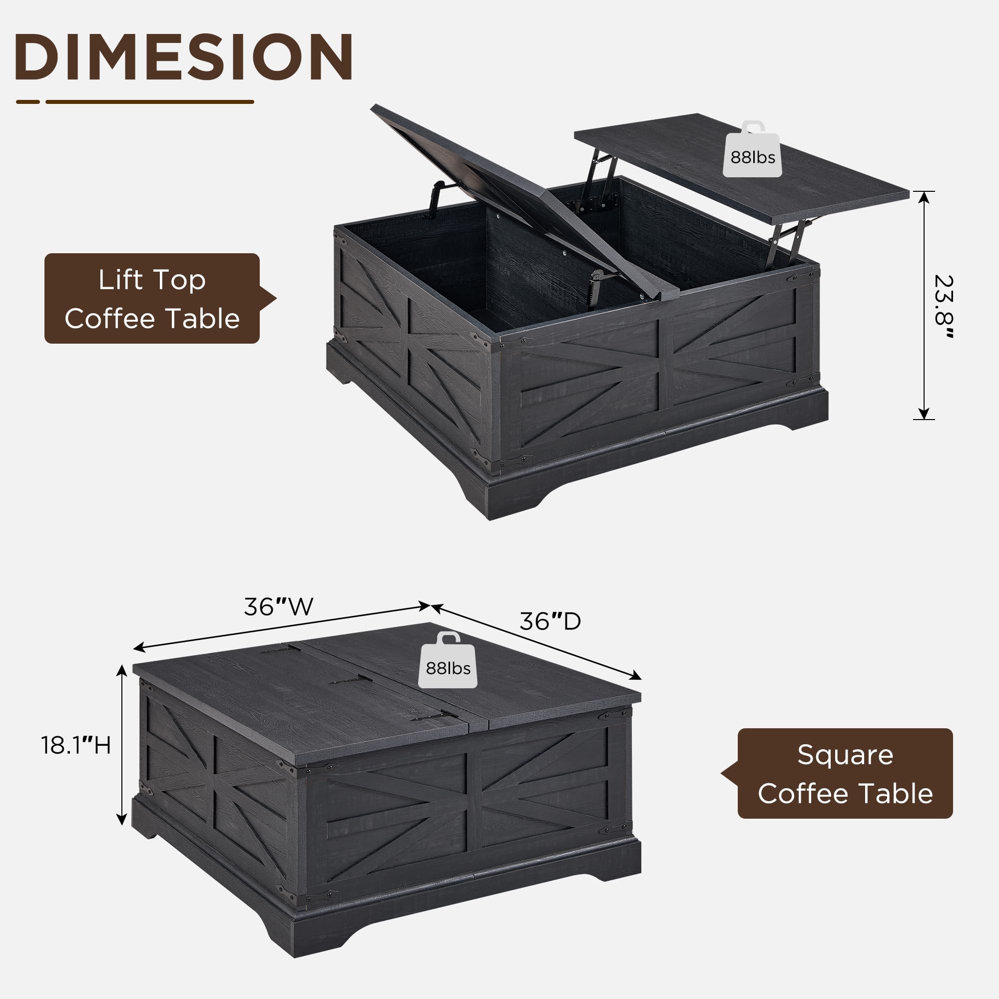 Farmhouse Lift Top Coffee Table with Storage - 36