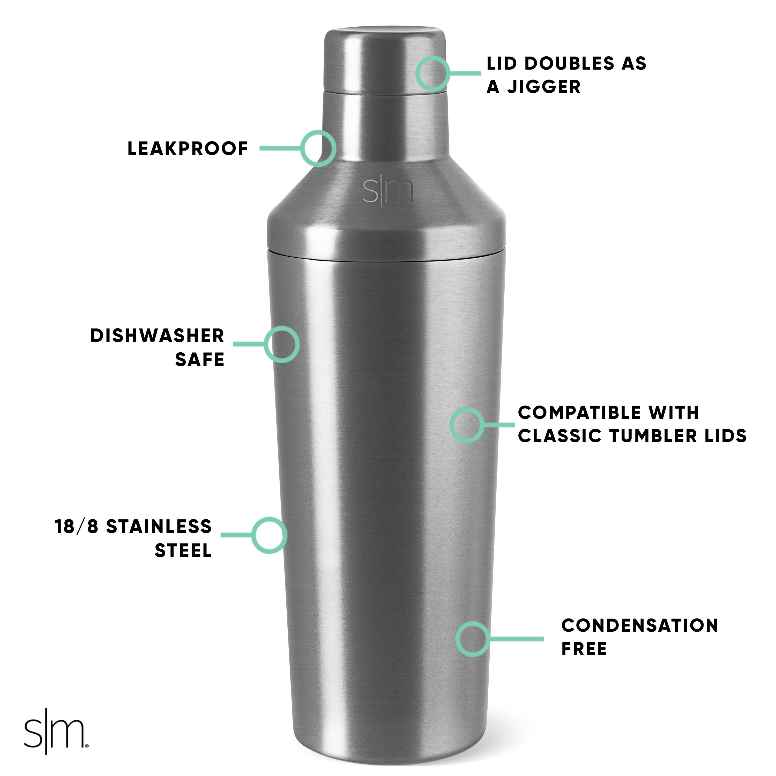 Premium Stainless Steel Classic Cocktail Shaker Set with Built-in Jigger Lid - Perfect for Home Bars, Parties & Professional Mixology