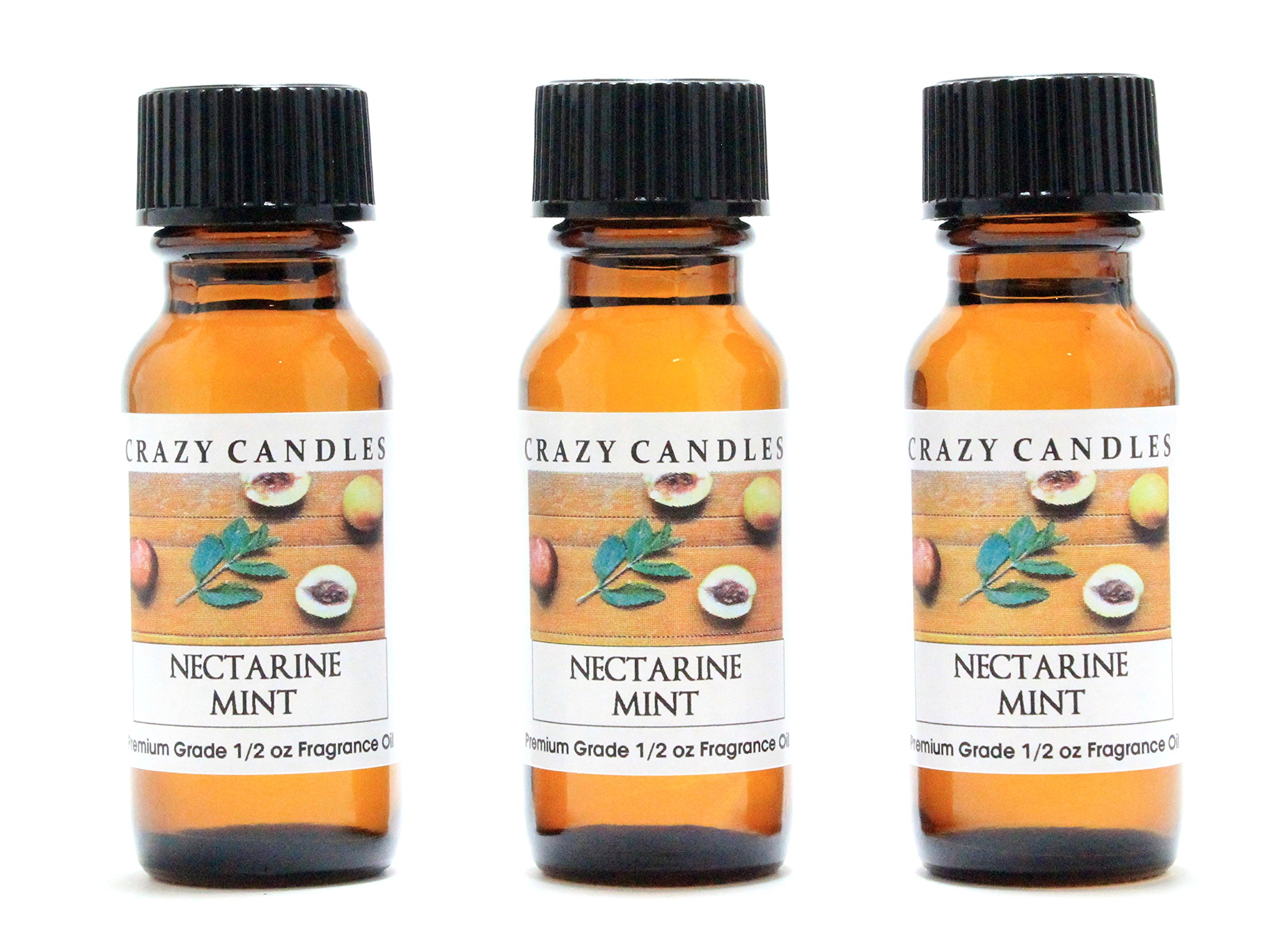 Premium Nectarine Mint Fragrance Oil - 3 Bottles (1/2 Fl Oz/15ml Each) by Crazy Candles | Aromatherapy, Candle Making, Soap & Diffuser Scents