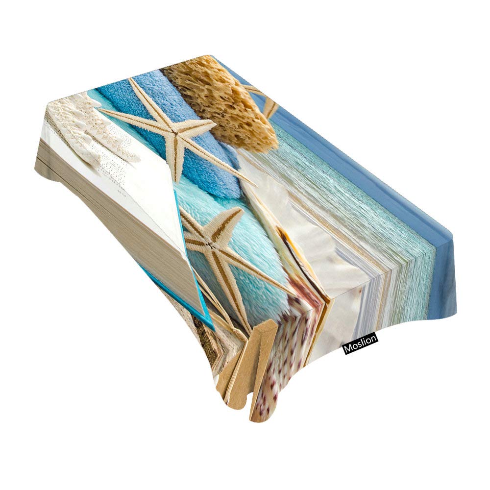 52x70 Inch Decorative Beach Tablecloth with Shells & Starfish Design - Rectangle Table Cover for Dining, BBQ, Picnic, Coffee Table - Perfect for Coastal Themed Parties & Outdoor Entertaining