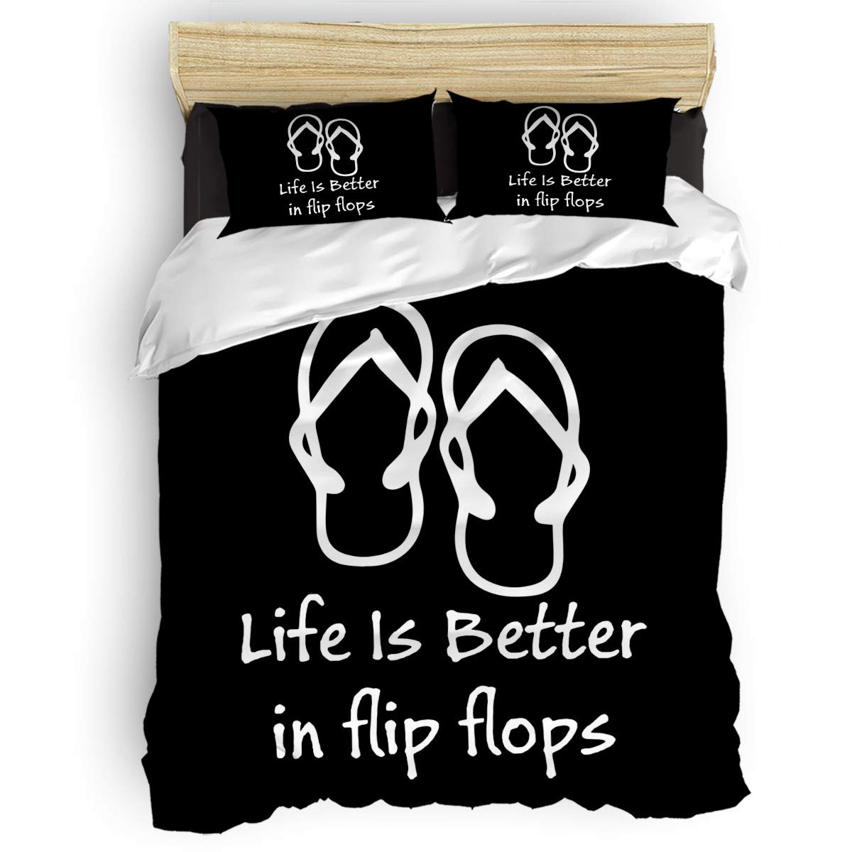 PartyShow 4-Piece Full Bed Set - White Flip Flop Design Comforter, Sheet & 2 Pillowcases for Kids' Bedroom | Soft & Cozy Bedding for Boys & Girls | Perfect for Sleepovers, Dorm Rooms & Cozy Nights