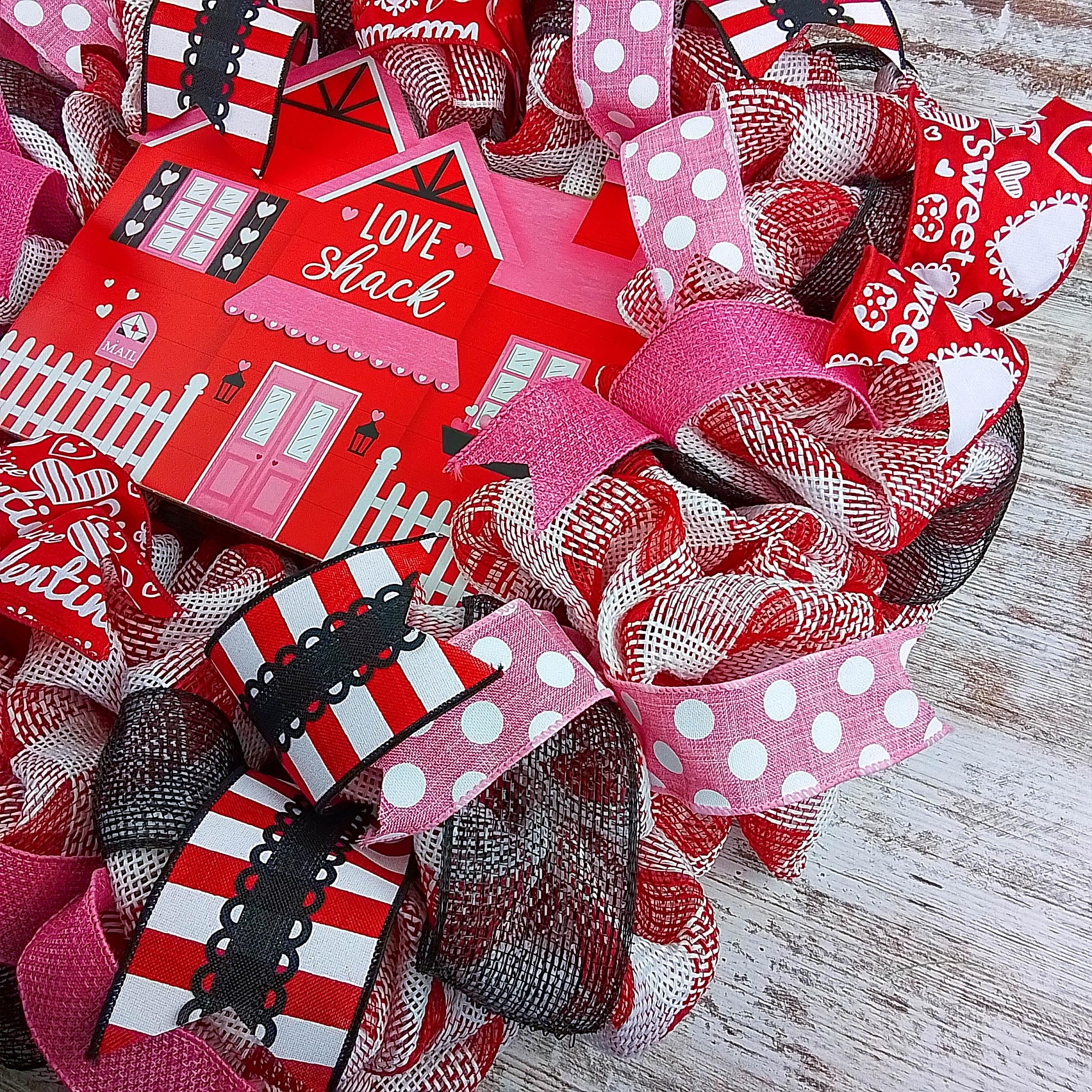 Valentine's Day Wreath - Love Shack Farmhouse Rustic Door Decor in Red, White, Black & Pink - Perfect for Valentine's Decorations, Front Door Welcome Wreath & Seasonal Home Decor