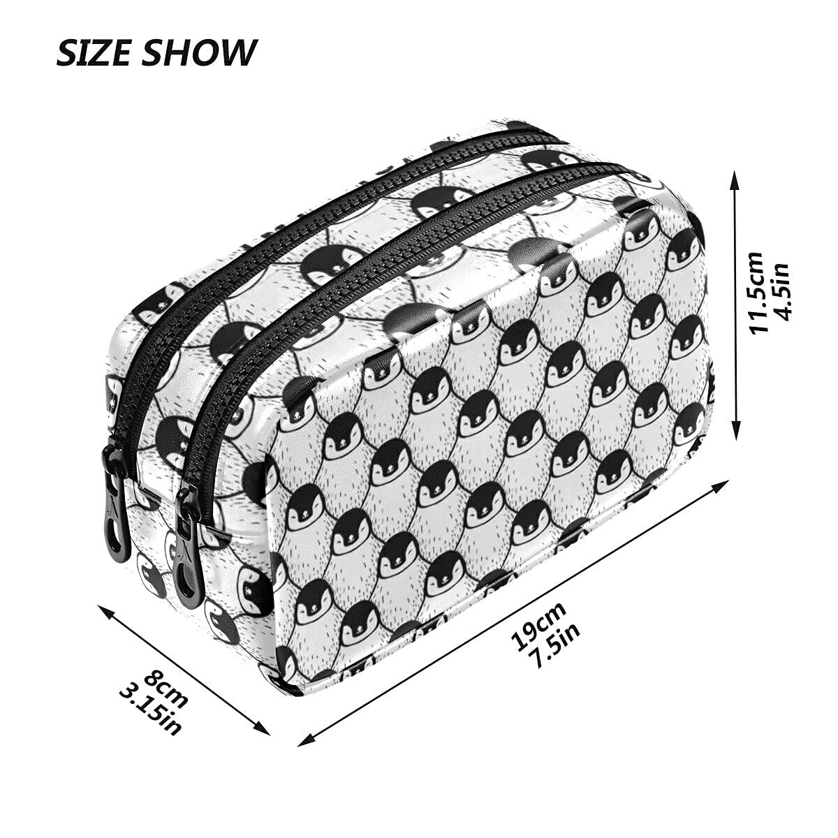 Cute Penguin Print Leather Pencil Case with Zipper - 2 Compartment Pen Pouch for Women & Girls, Makeup Bag & Toiletry Organizer - Perfect for School, Office, Travel & Daily Essentials Storage